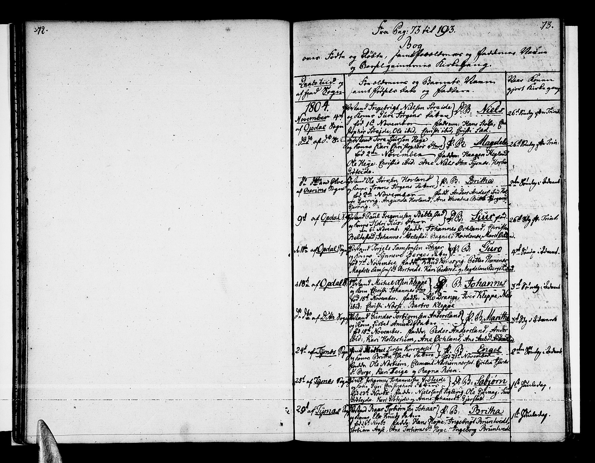 Tysnes sokneprestembete, SAB/A-78601/H/Haa: Parish register (official) no. A 6, 1804-1816, p. 72-73