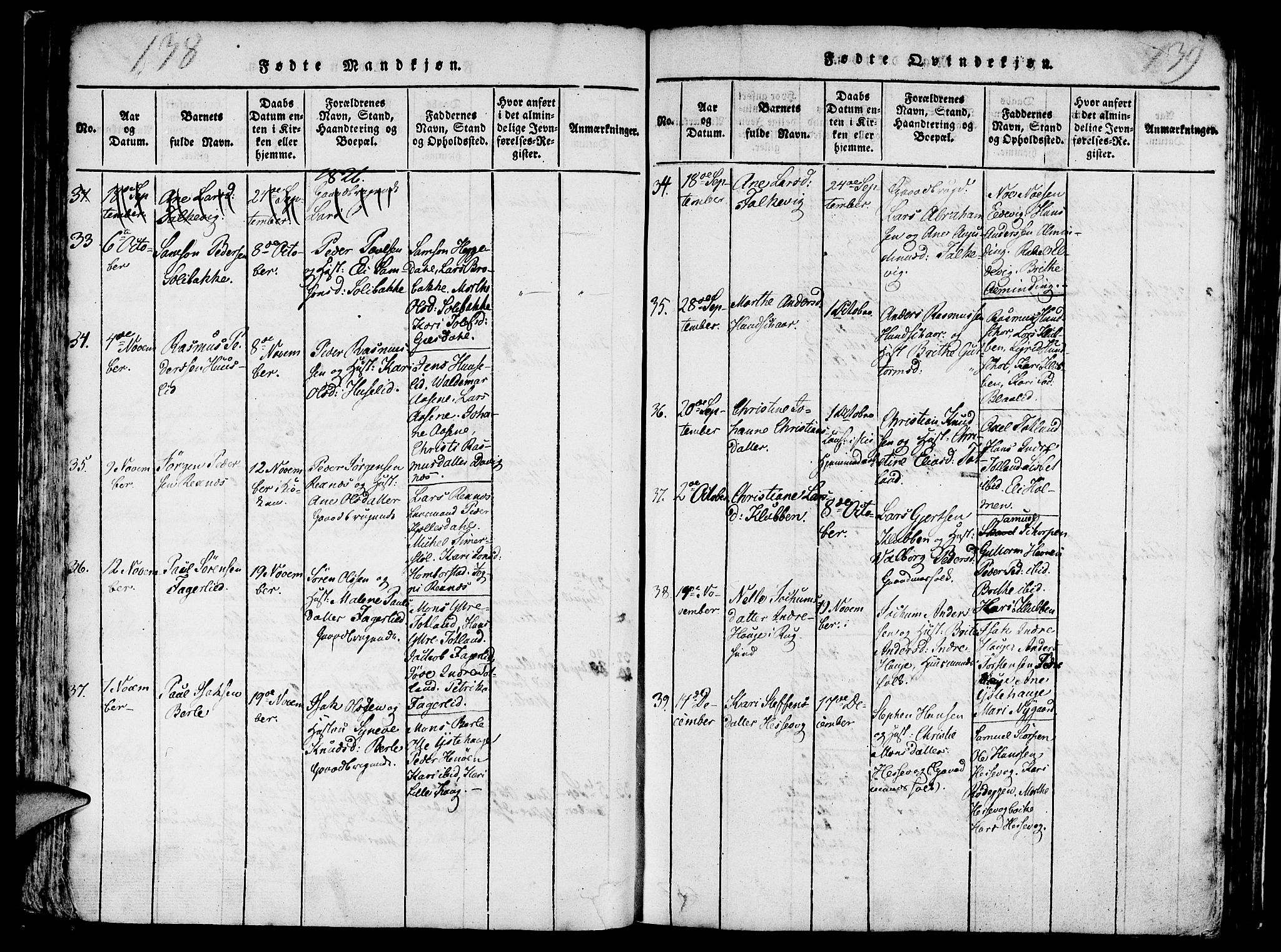 Davik sokneprestembete, AV/SAB-A-79701/H/Haa/Haaa/L0003: Parish register (official) no. A 3, 1816-1830, p. 138-139