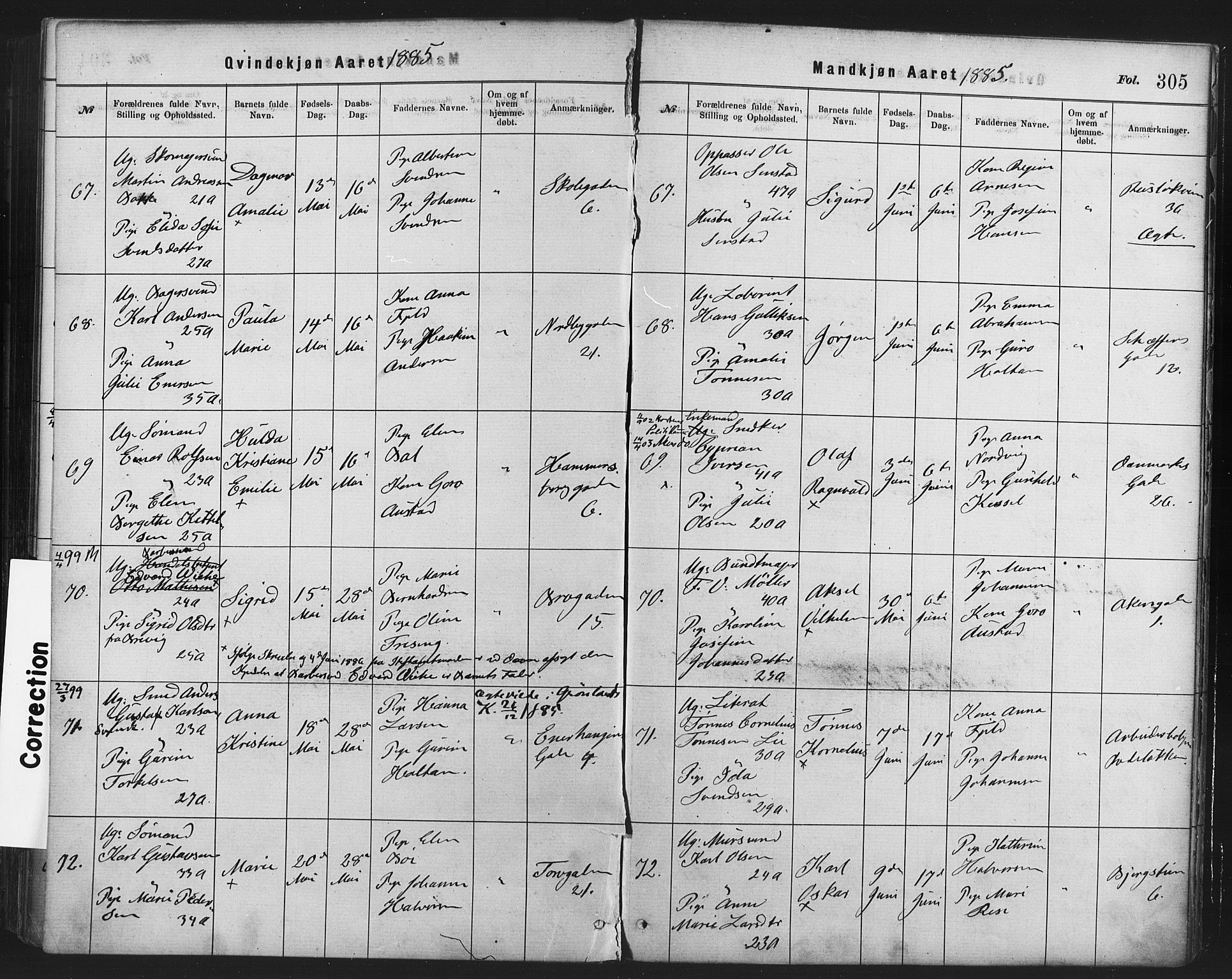 Rikshospitalet prestekontor Kirkebøker, AV/SAO-A-10309b/F/L0006: Parish register (official) no. 6, 1871-1885, p. 305