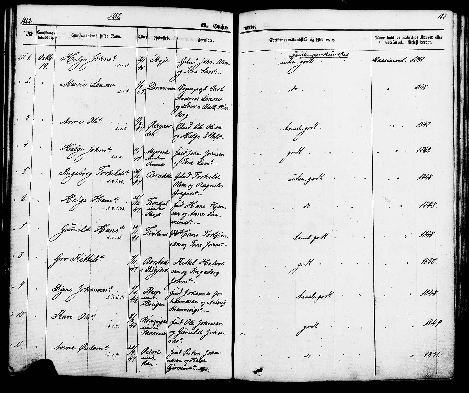 Hjartdal kirkebøker, SAKO/A-270/F/Fa/L0009: Parish register (official) no. I 9, 1860-1879, p. 188