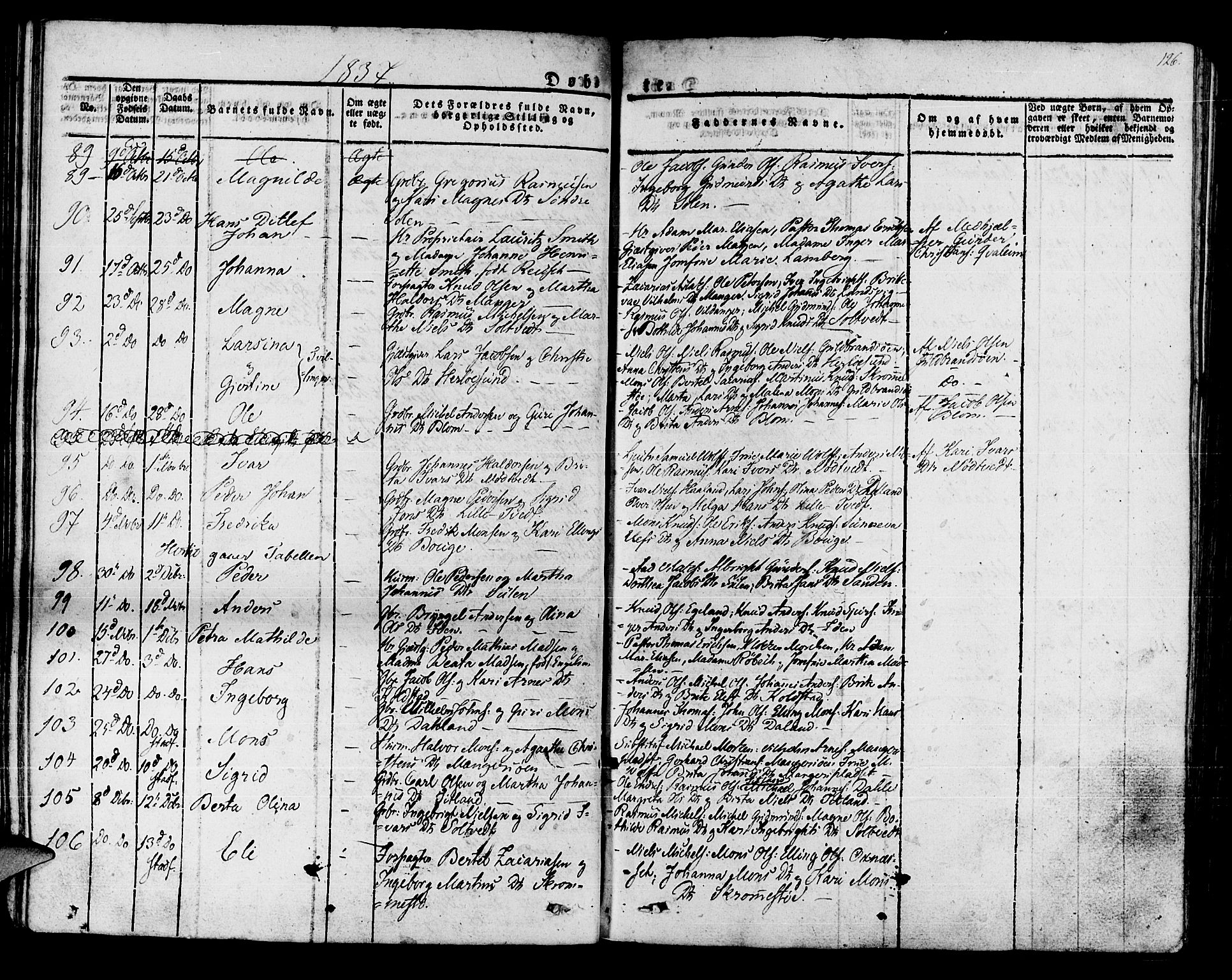 Manger sokneprestembete, AV/SAB-A-76801/H/Haa: Parish register (official) no. A 4, 1824-1838, p. 126