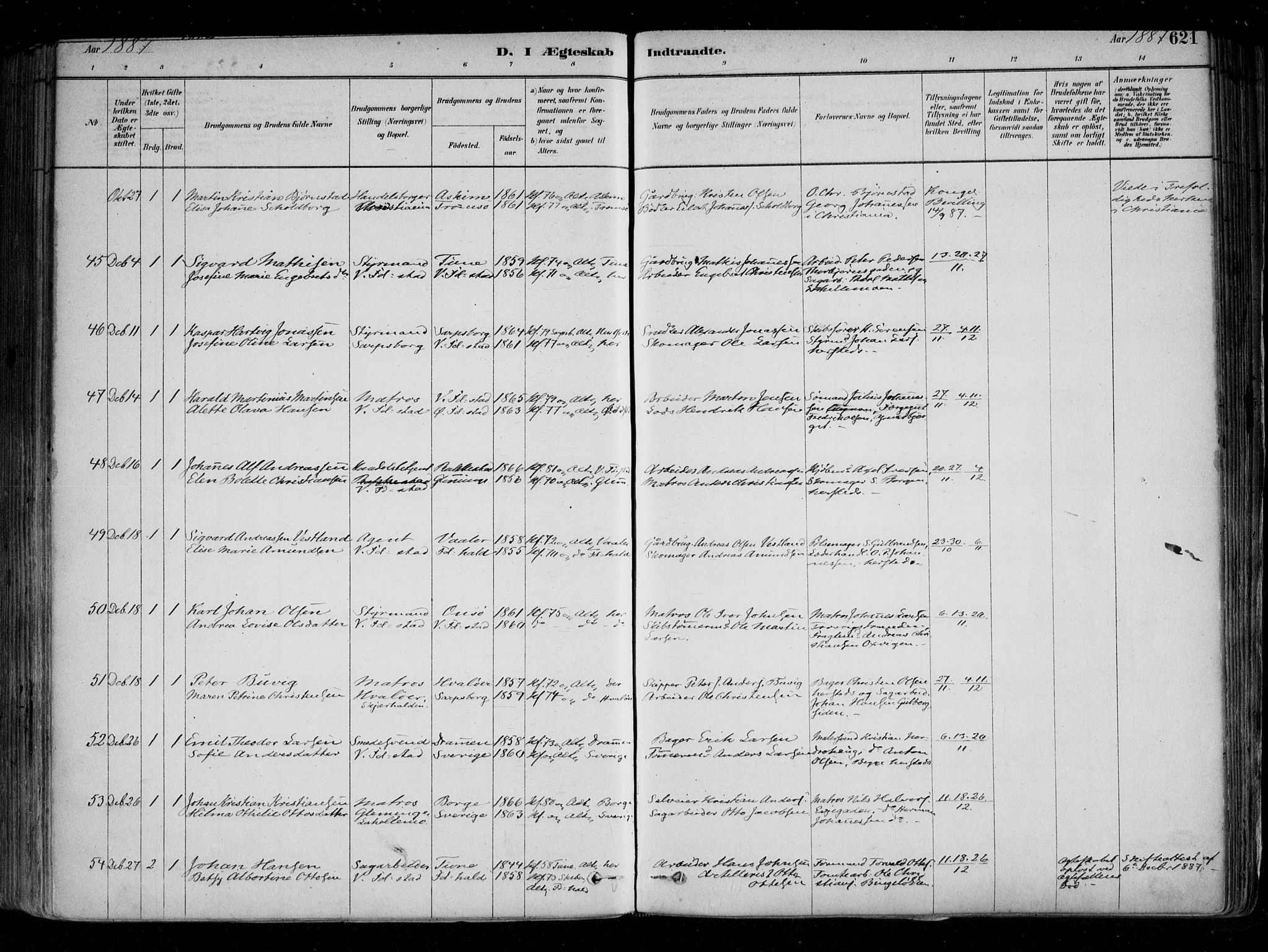 Fredrikstad domkirkes prestekontor Kirkebøker, AV/SAO-A-10906/F/Fa/L0004: Parish register (official) no. 4, 1878-1907, p. 621