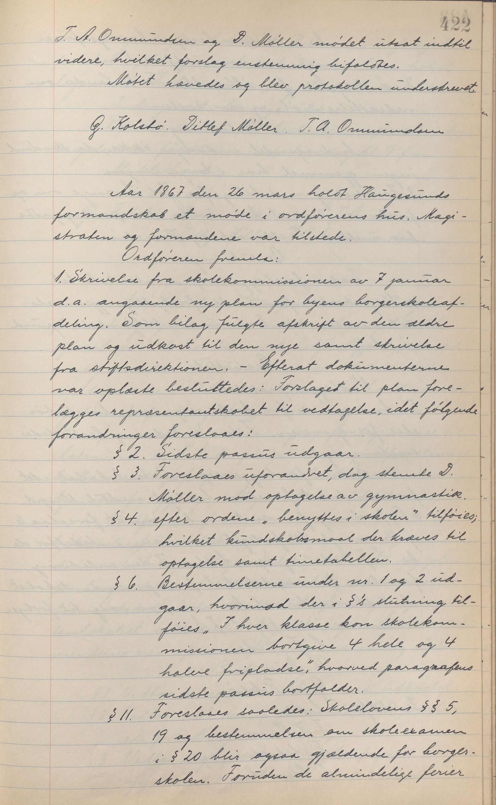 Haugesund kommune - Formannskapet, IKAR/X-0001/A/L0002: Transkribert møtebok, 1855-1874, p. 422