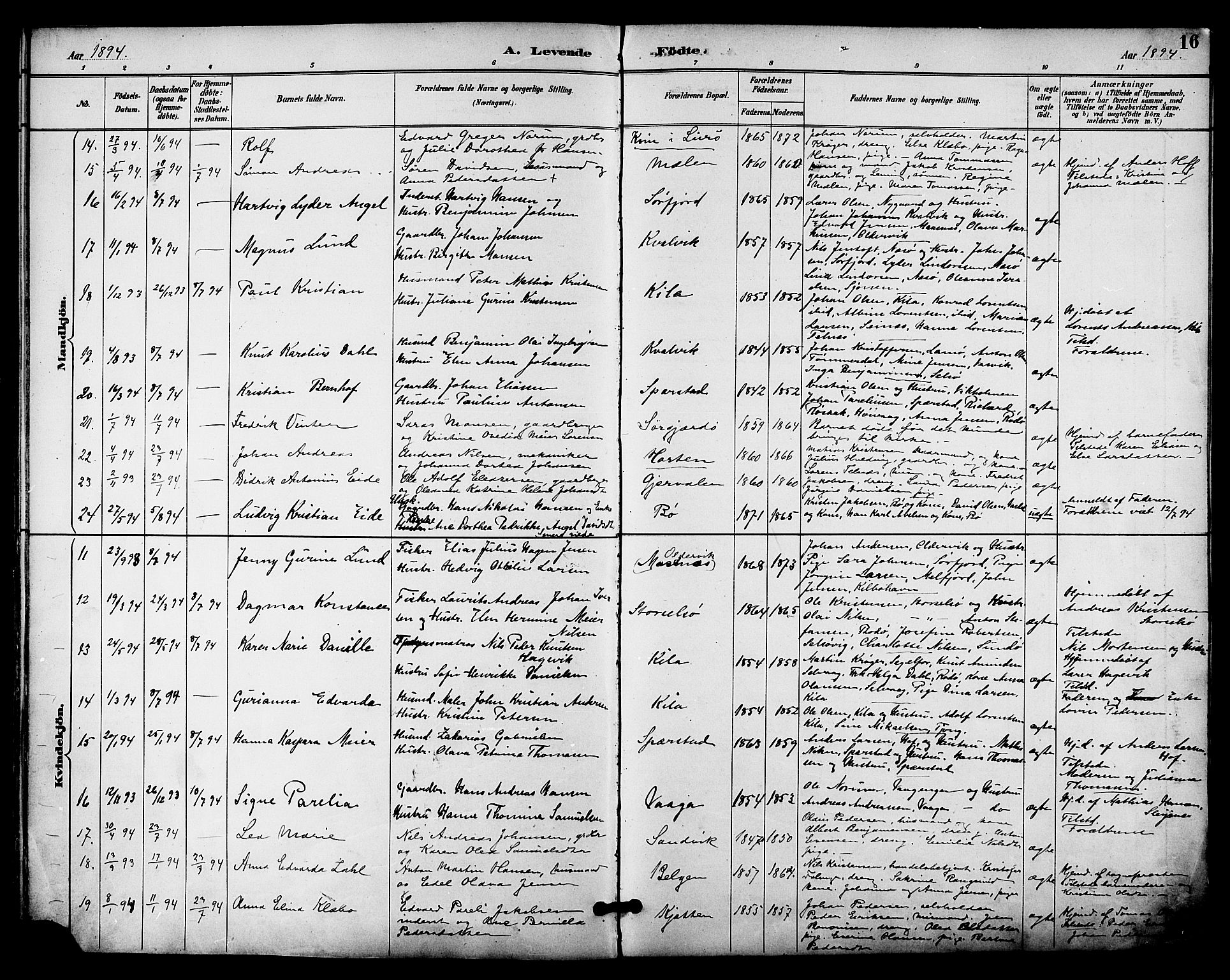 Ministerialprotokoller, klokkerbøker og fødselsregistre - Nordland, SAT/A-1459/841/L0610: Parish register (official) no. 841A14, 1890-1901, p. 16