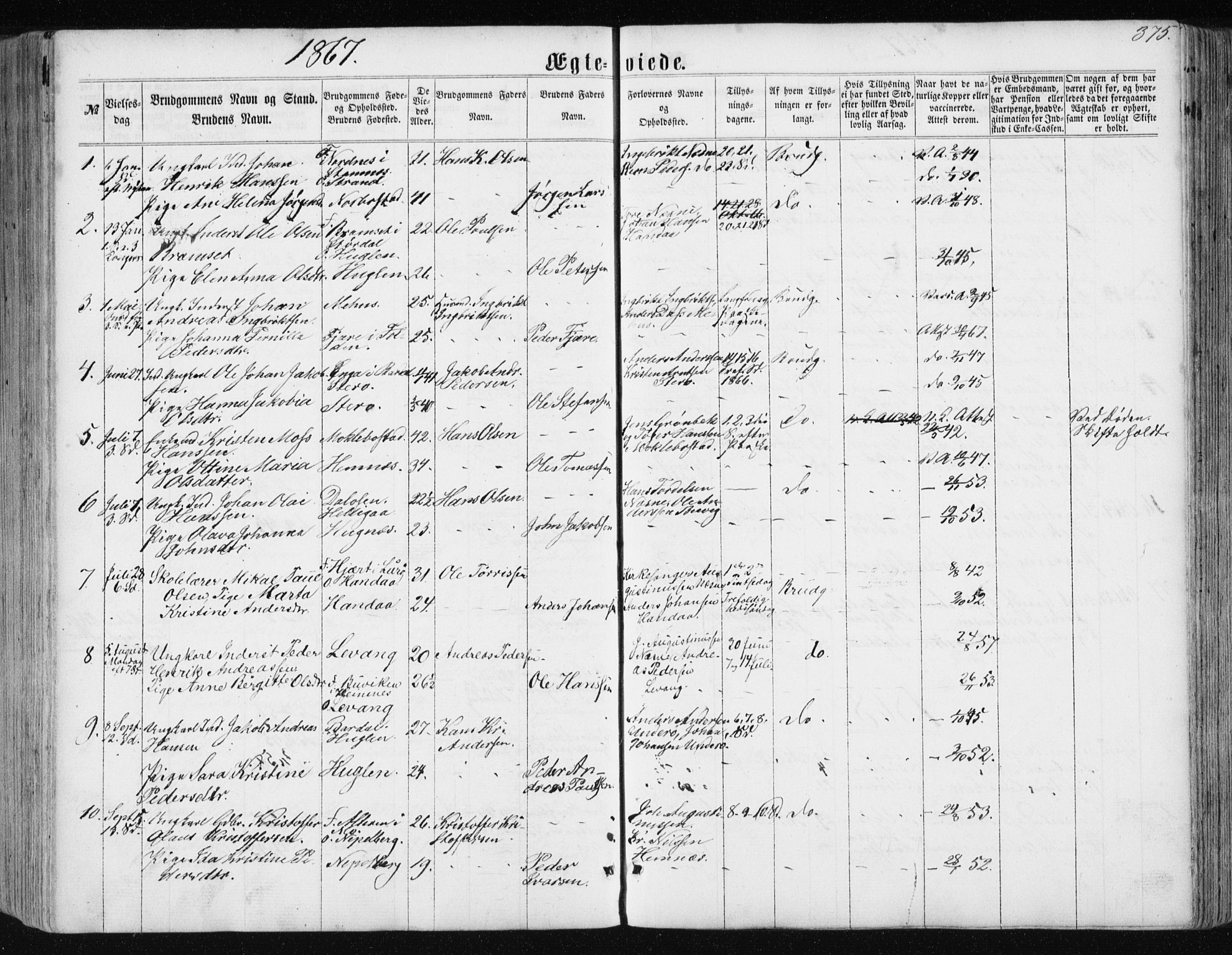 Ministerialprotokoller, klokkerbøker og fødselsregistre - Nordland, AV/SAT-A-1459/838/L0556: Parish register (copy) no. 838C03, 1861-1893, p. 375