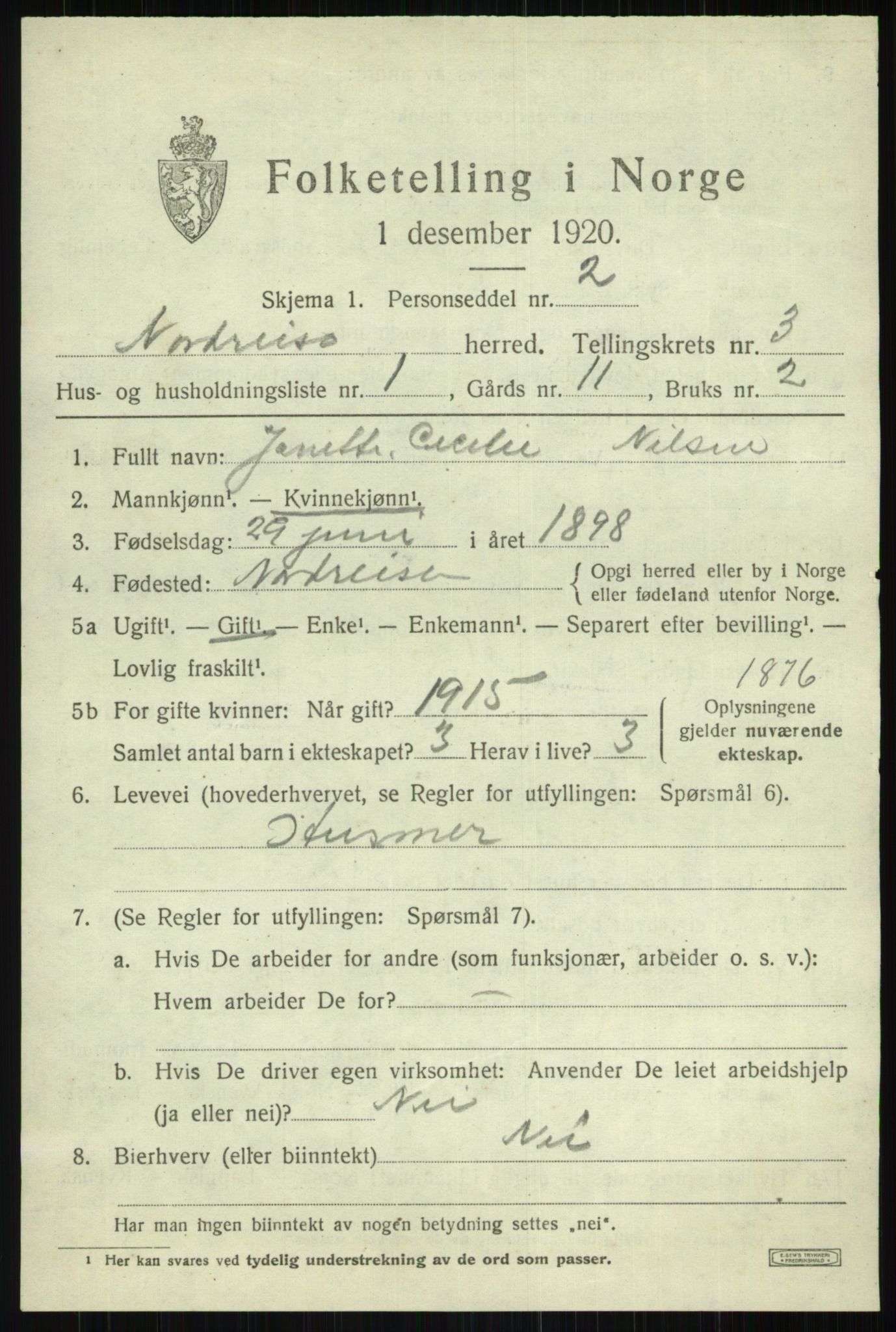 SATØ, 1920 census for Nordreisa, 1920, p. 1249