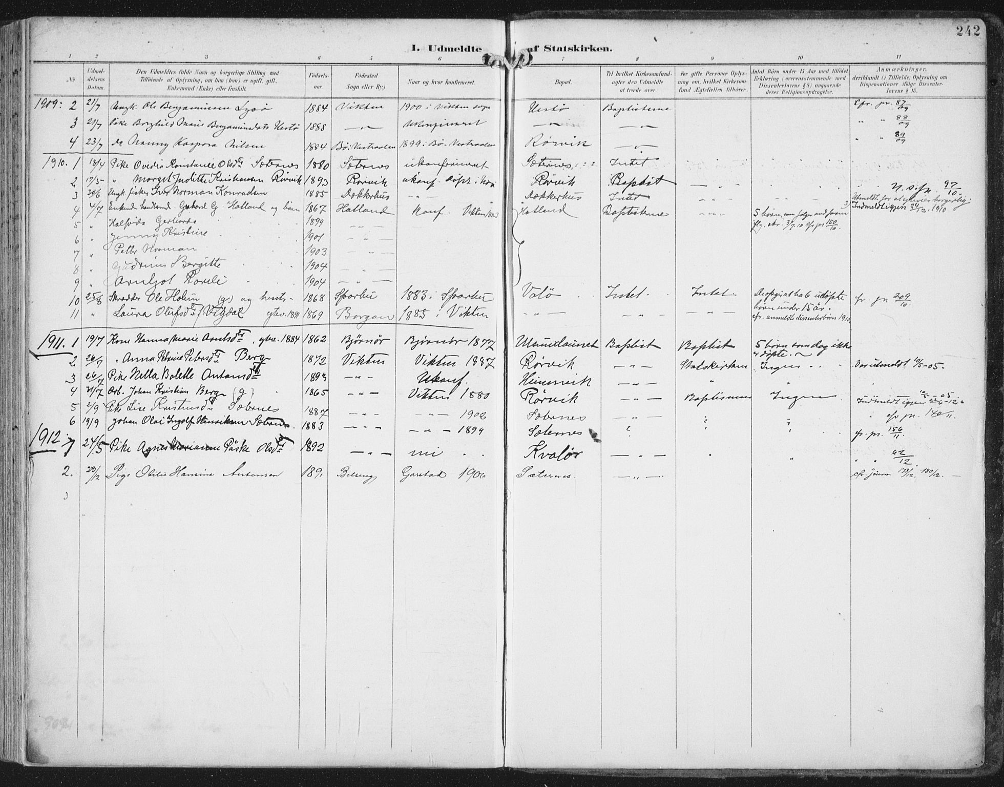 Ministerialprotokoller, klokkerbøker og fødselsregistre - Nord-Trøndelag, SAT/A-1458/786/L0688: Parish register (official) no. 786A04, 1899-1912, p. 242