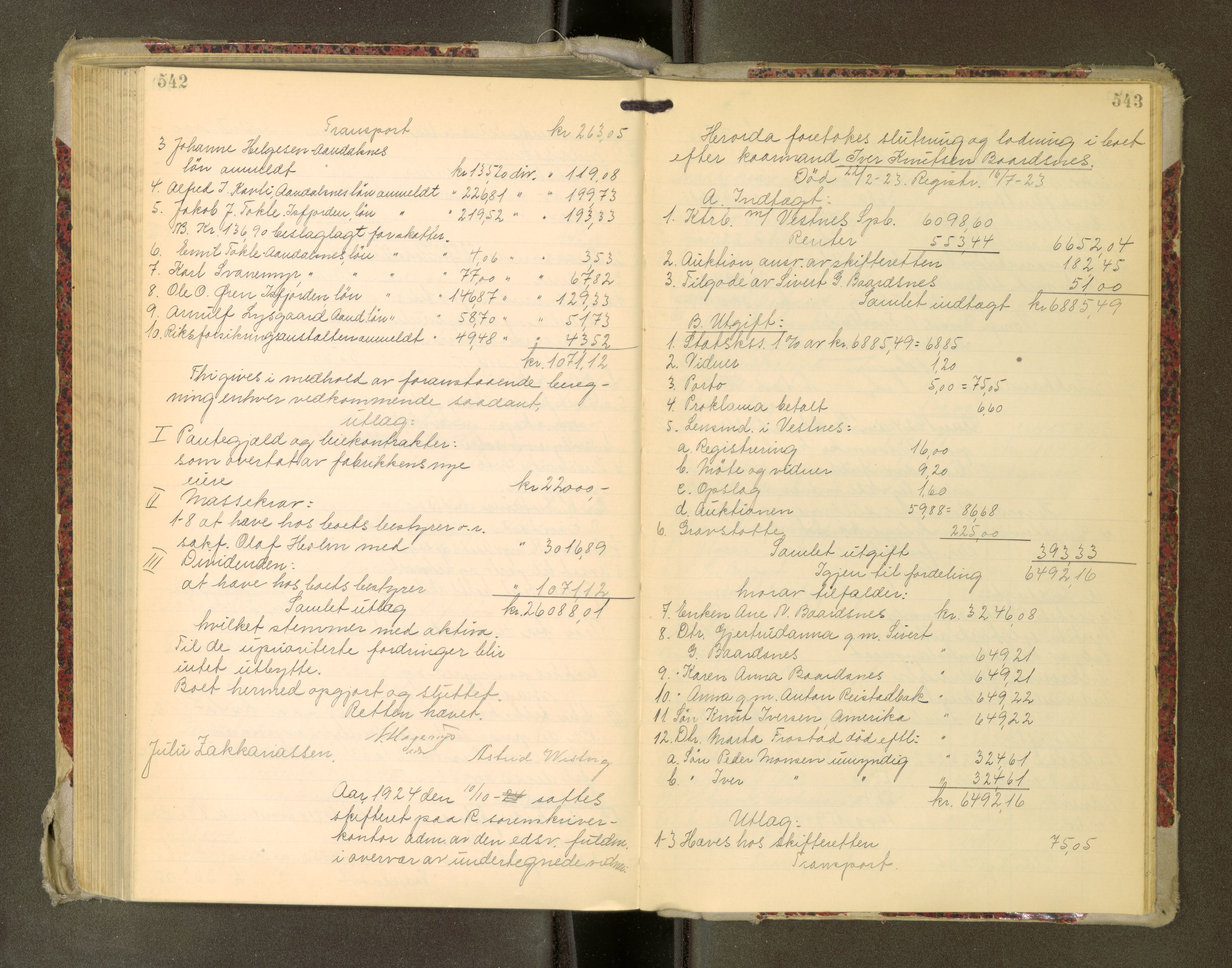 Romsdal sorenskriveri, AV/SAT-A-4149/1/3/3A/L0022: Skifteutlodnings Protokoll, 1920-1924, p. 542-543