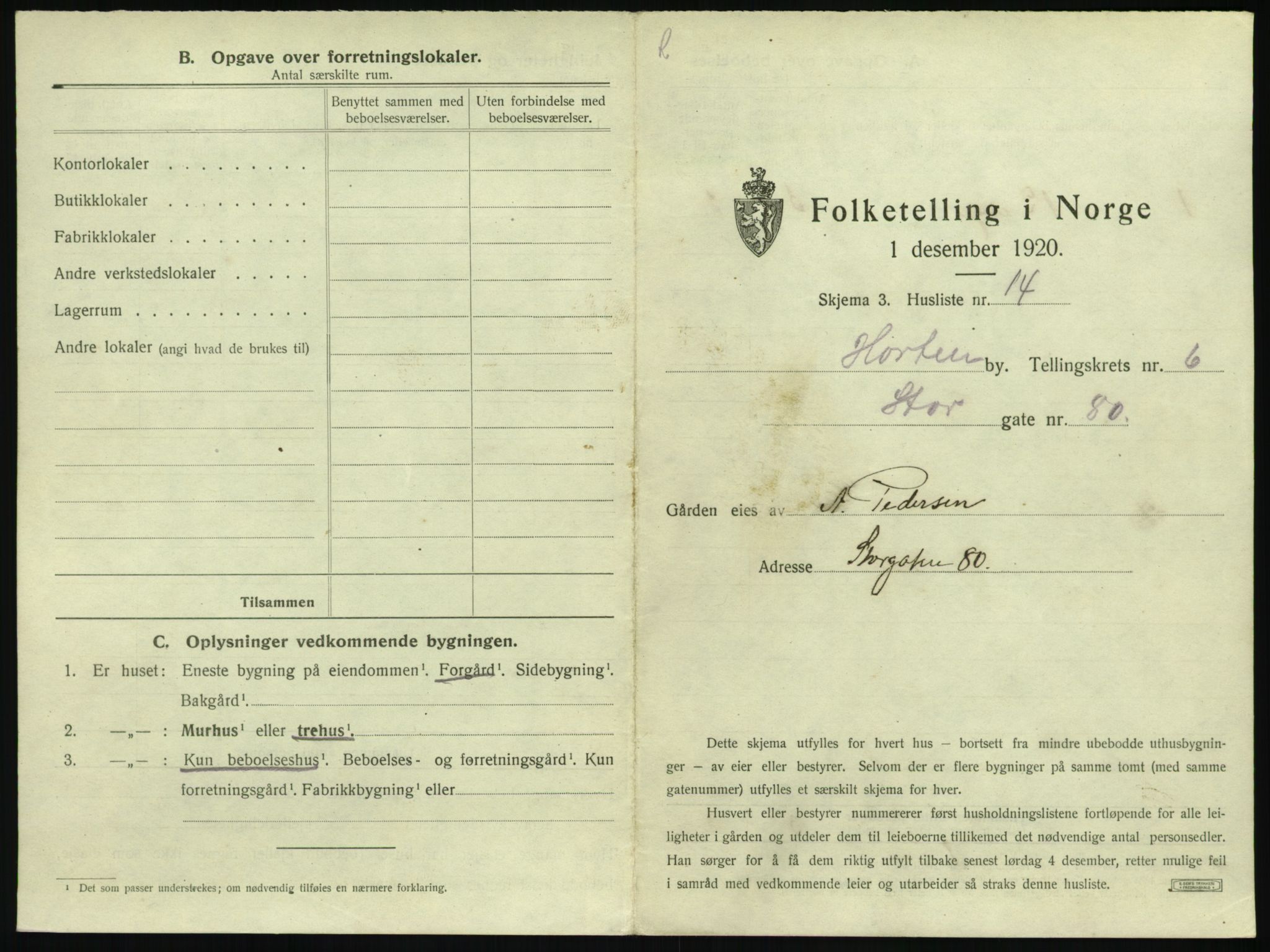 SAKO, 1920 census for Horten, 1920, p. 1953