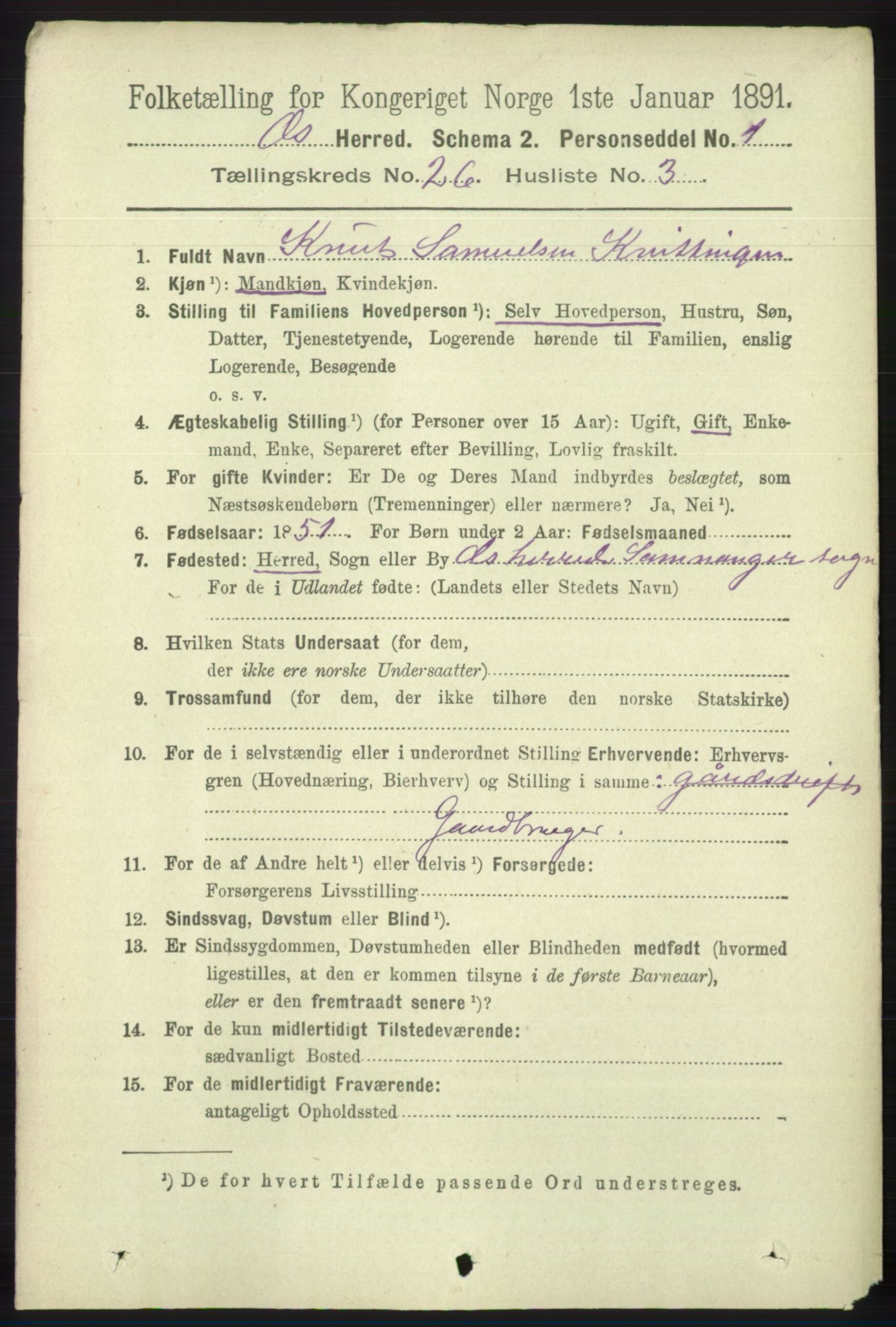 RA, 1891 census for 1243 Os, 1891, p. 5497