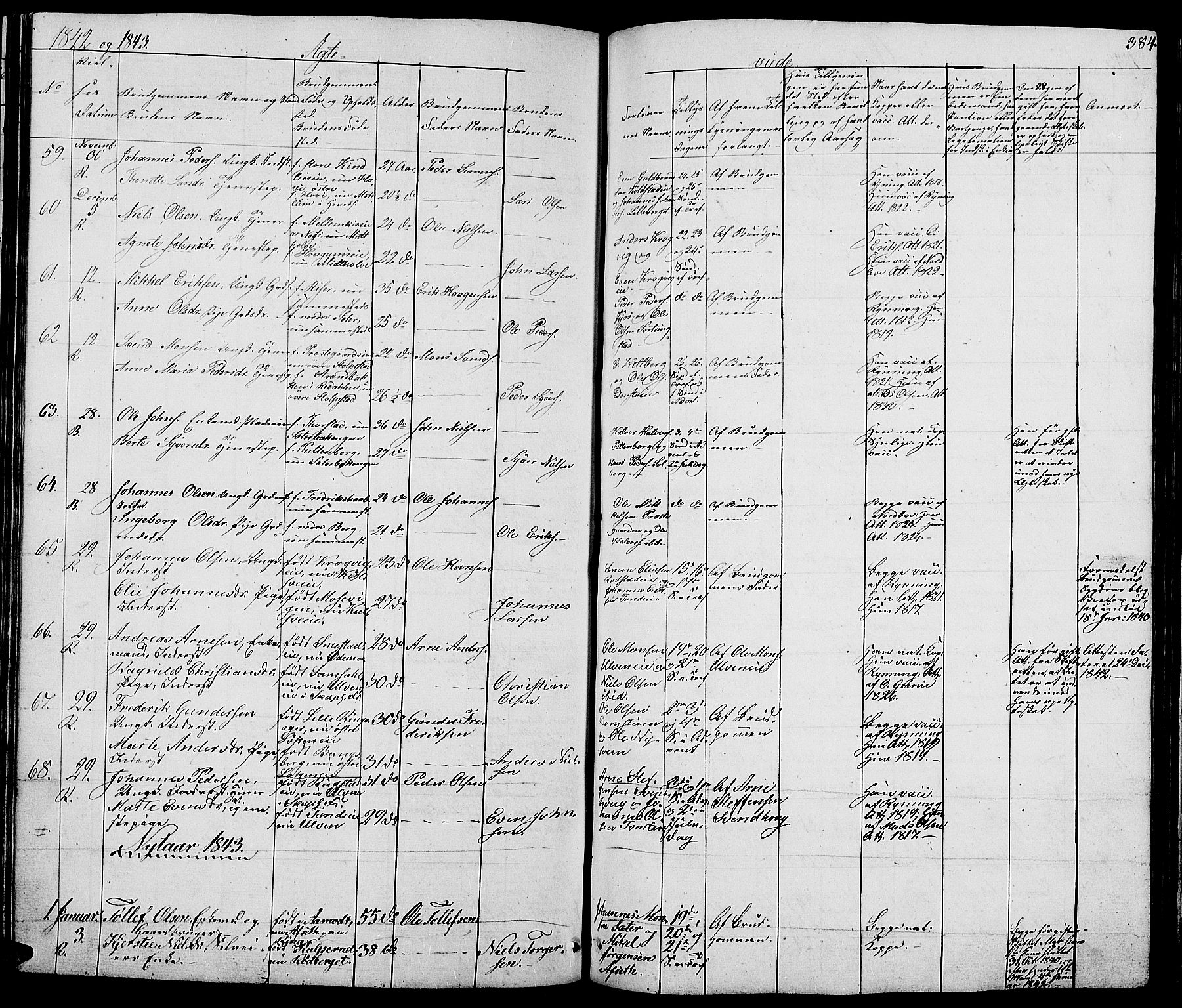 Ringsaker prestekontor, SAH/PREST-014/L/La/L0005: Parish register (copy) no. 5, 1839-1850, p. 384