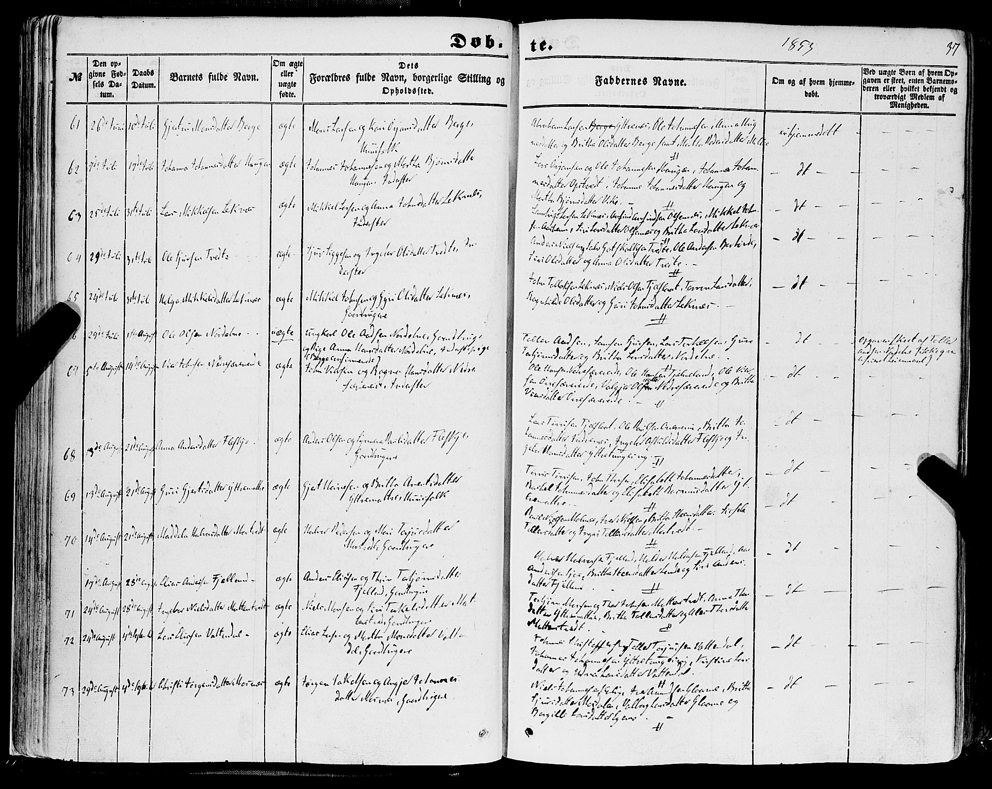 Skånevik sokneprestembete, SAB/A-77801/H/Haa: Parish register (official) no. A 5I, 1848-1869, p. 37