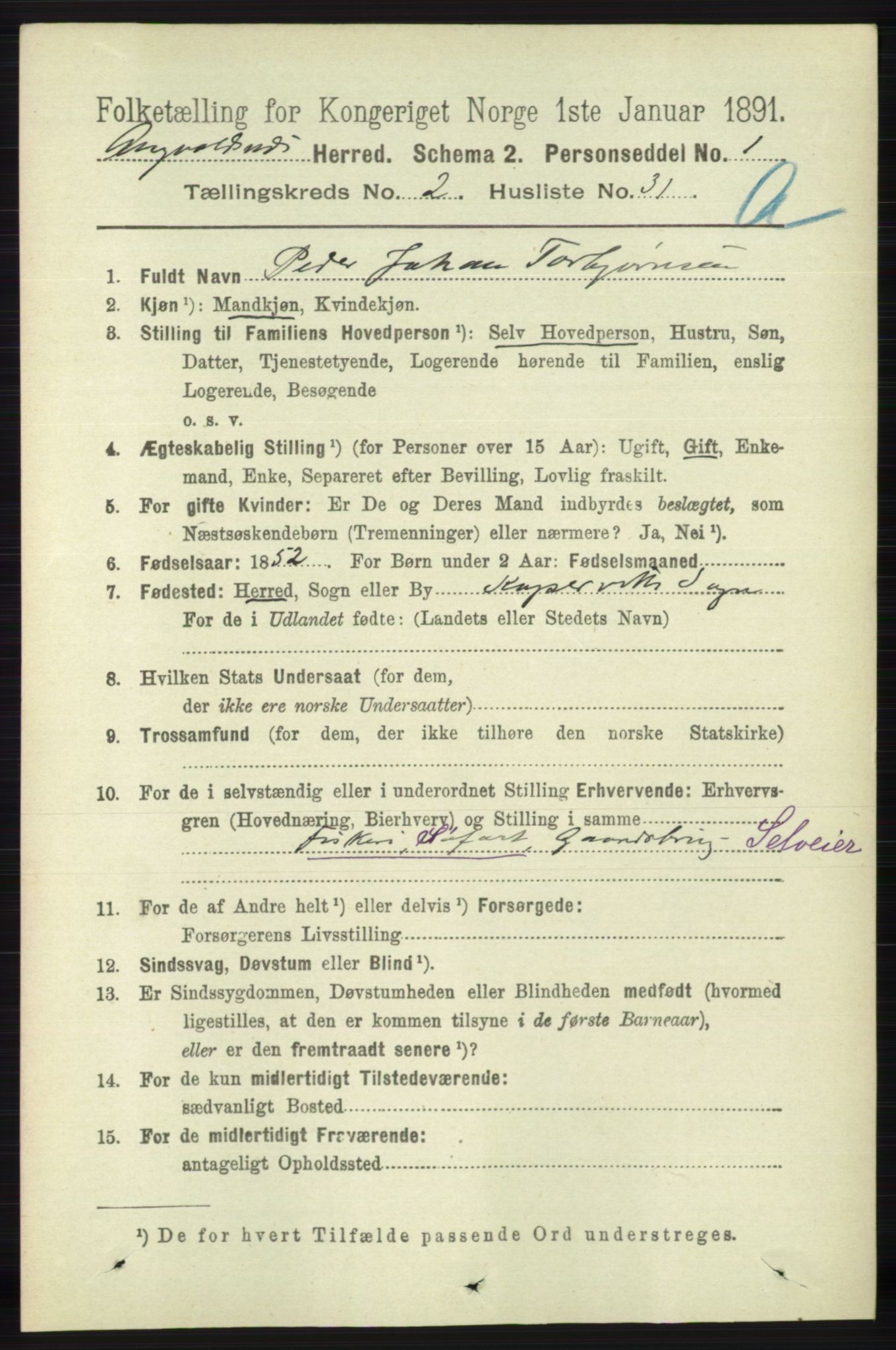 RA, 1891 census for 1147 Avaldsnes, 1891, p. 980