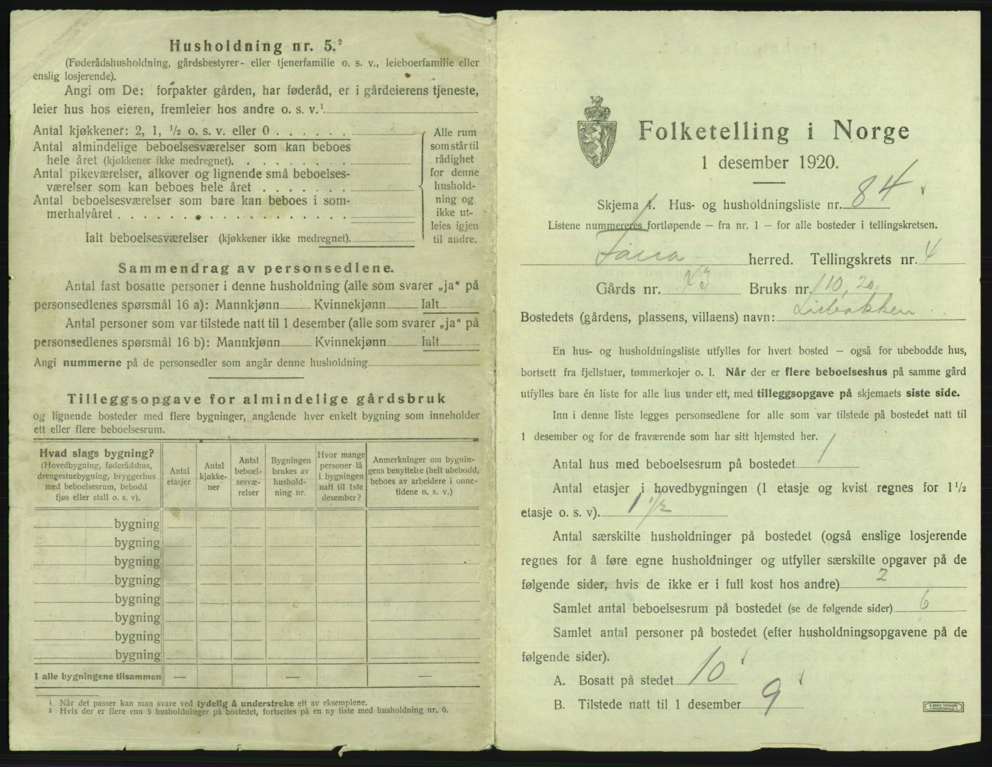 SAB, 1920 census for Fana, 1920, p. 521