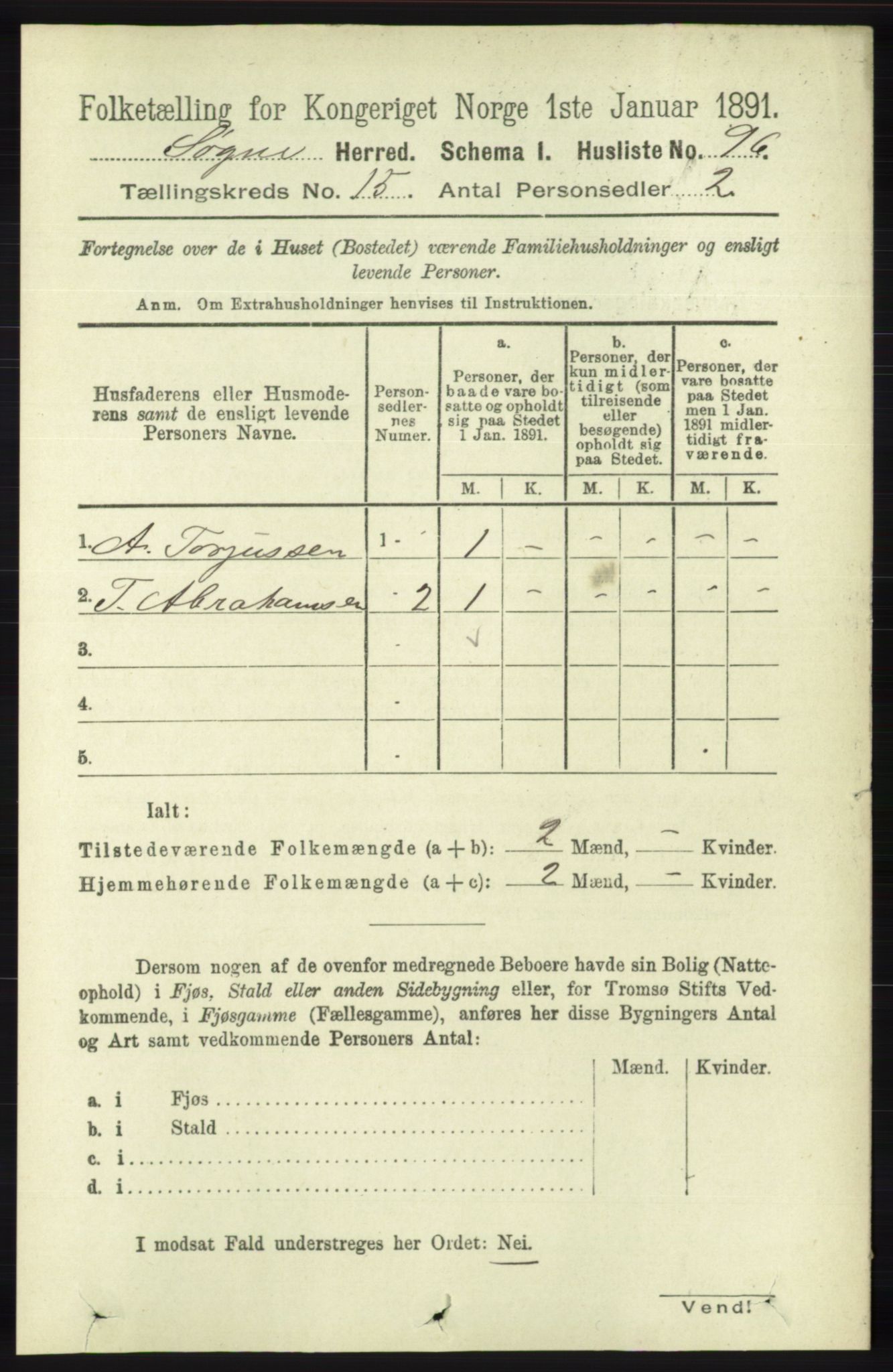 RA, 1891 census for 1018 Søgne, 1891, p. 3893