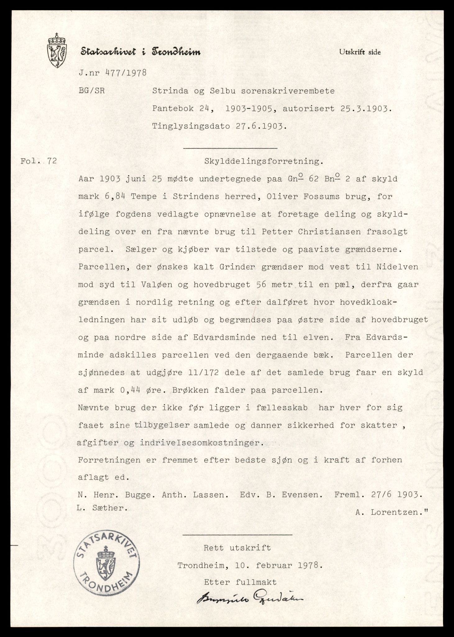 Statsarkivet i Trondheim, AV/SAT-A-4183/J/Ji/L0009: Pantebok 24, 1902-1924
