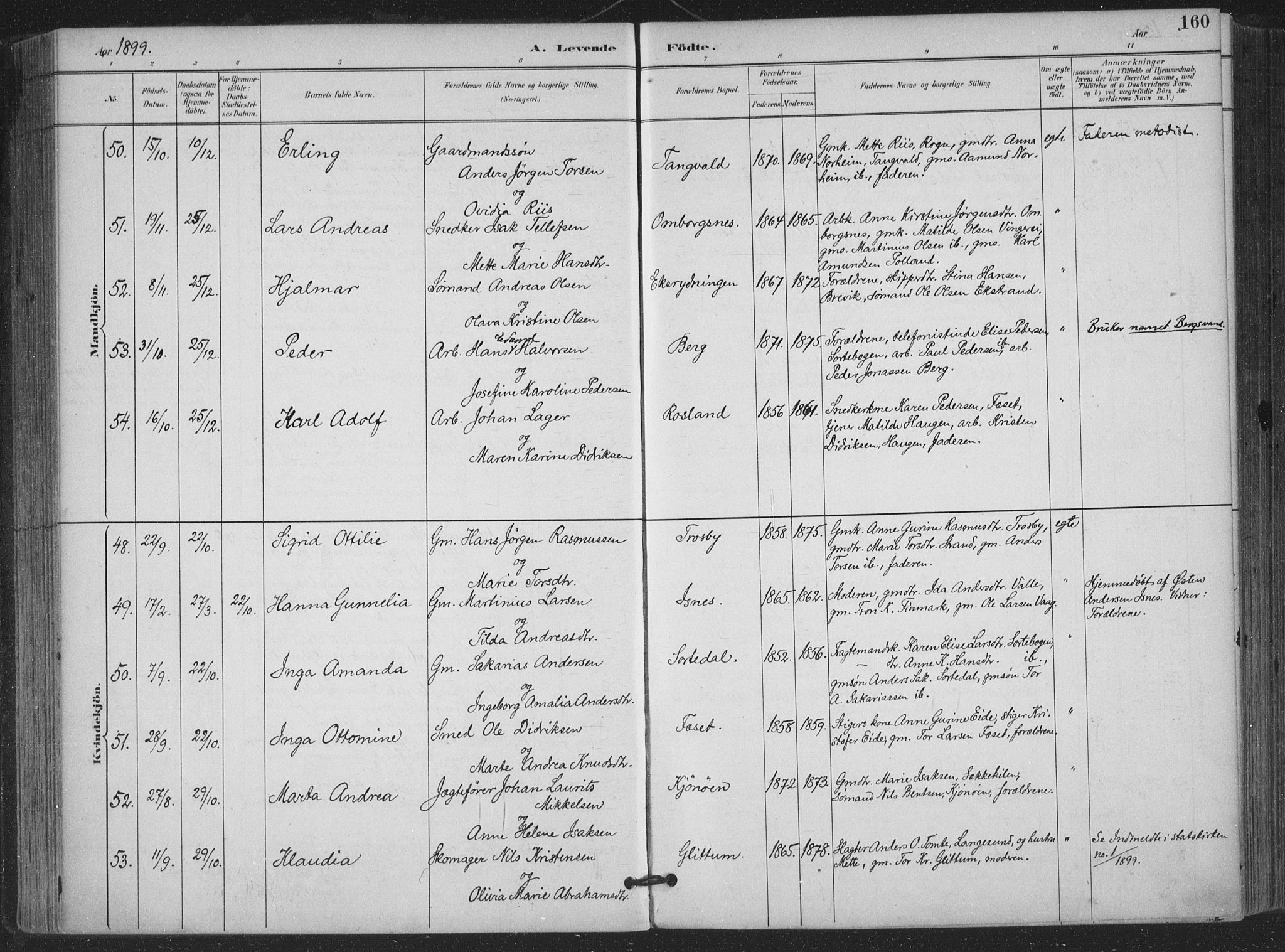 Bamble kirkebøker, SAKO/A-253/F/Fa/L0008: Parish register (official) no. I 8, 1888-1900, p. 160