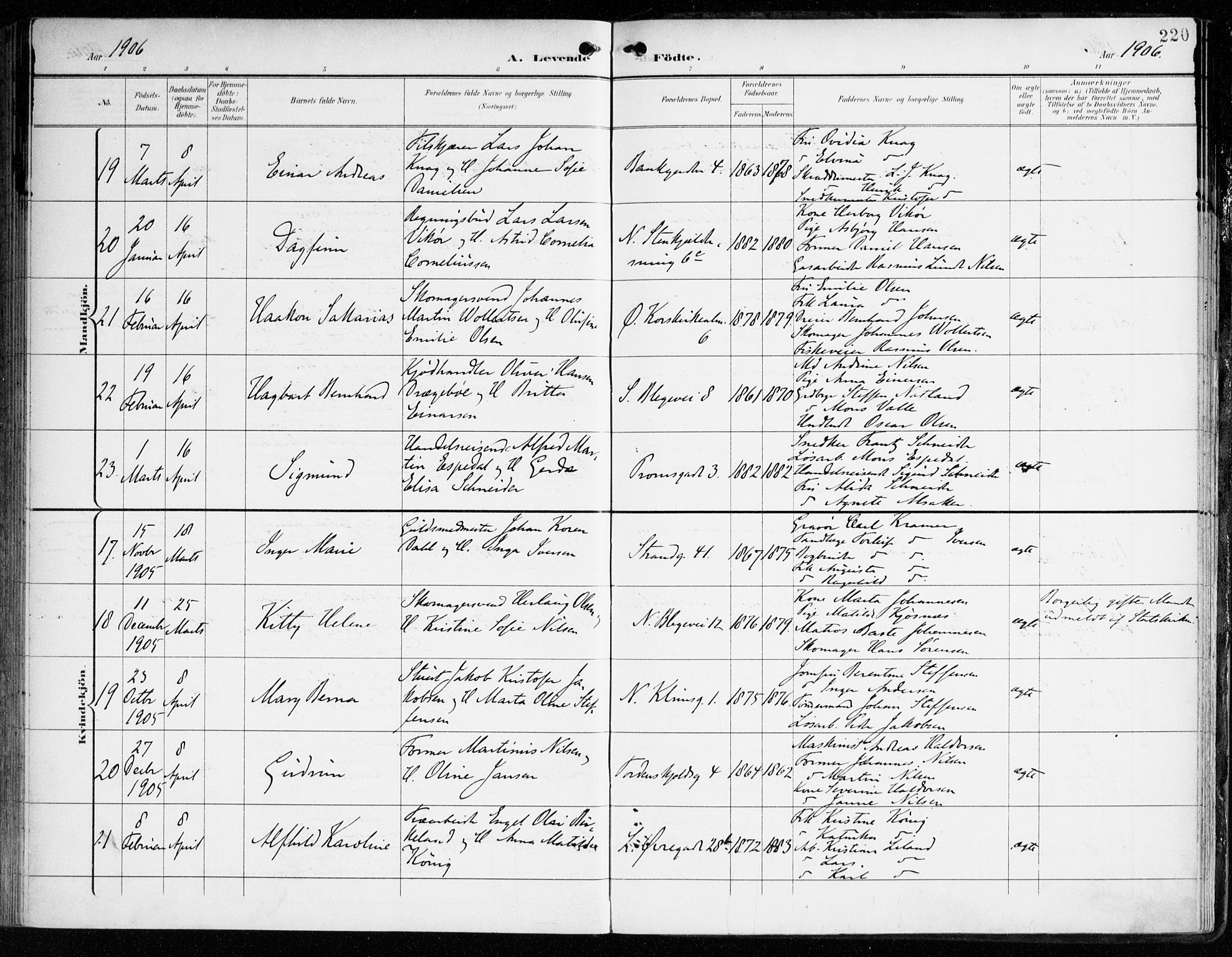 Korskirken sokneprestembete, AV/SAB-A-76101/H/Haa/L0023: Parish register (official) no. B 9, 1899-1908, p. 220