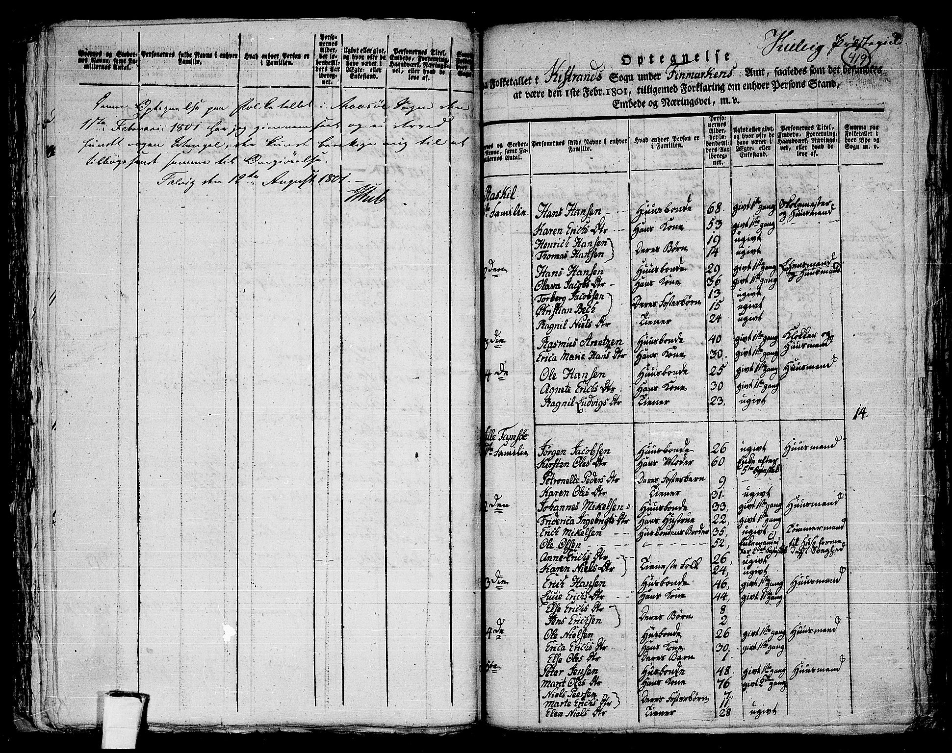RA, 1801 census for 2020P Kistrand, 1801, p. 418b-419a