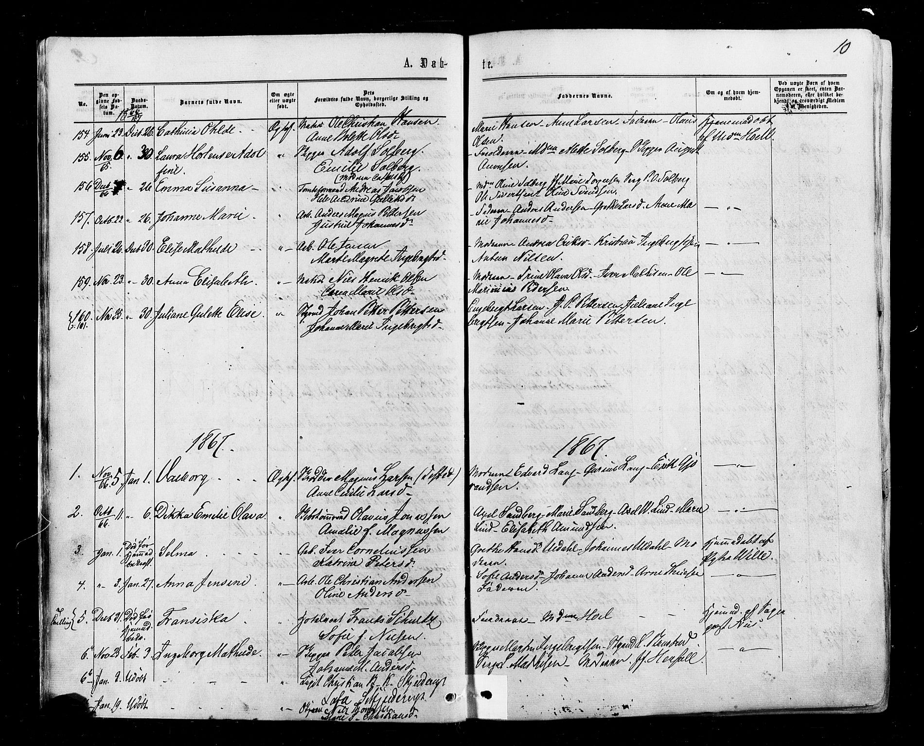 Halden prestekontor Kirkebøker, SAO/A-10909/F/Fa/L0009: Parish register (official) no. I 9, 1866-1877, p. 10