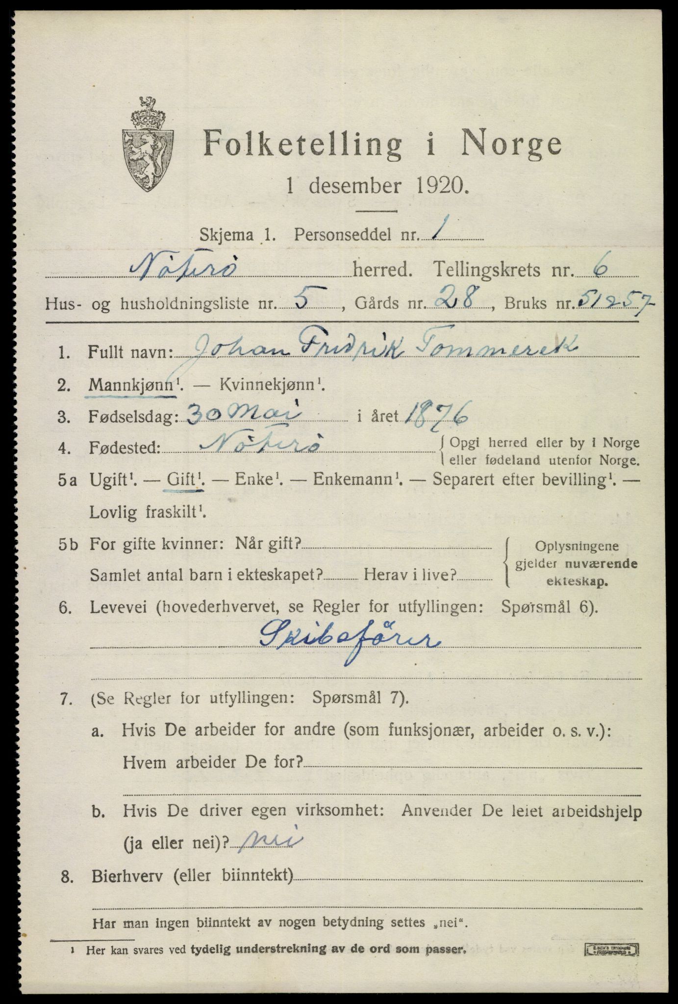 SAKO, 1920 census for Nøtterøy, 1920, p. 8481