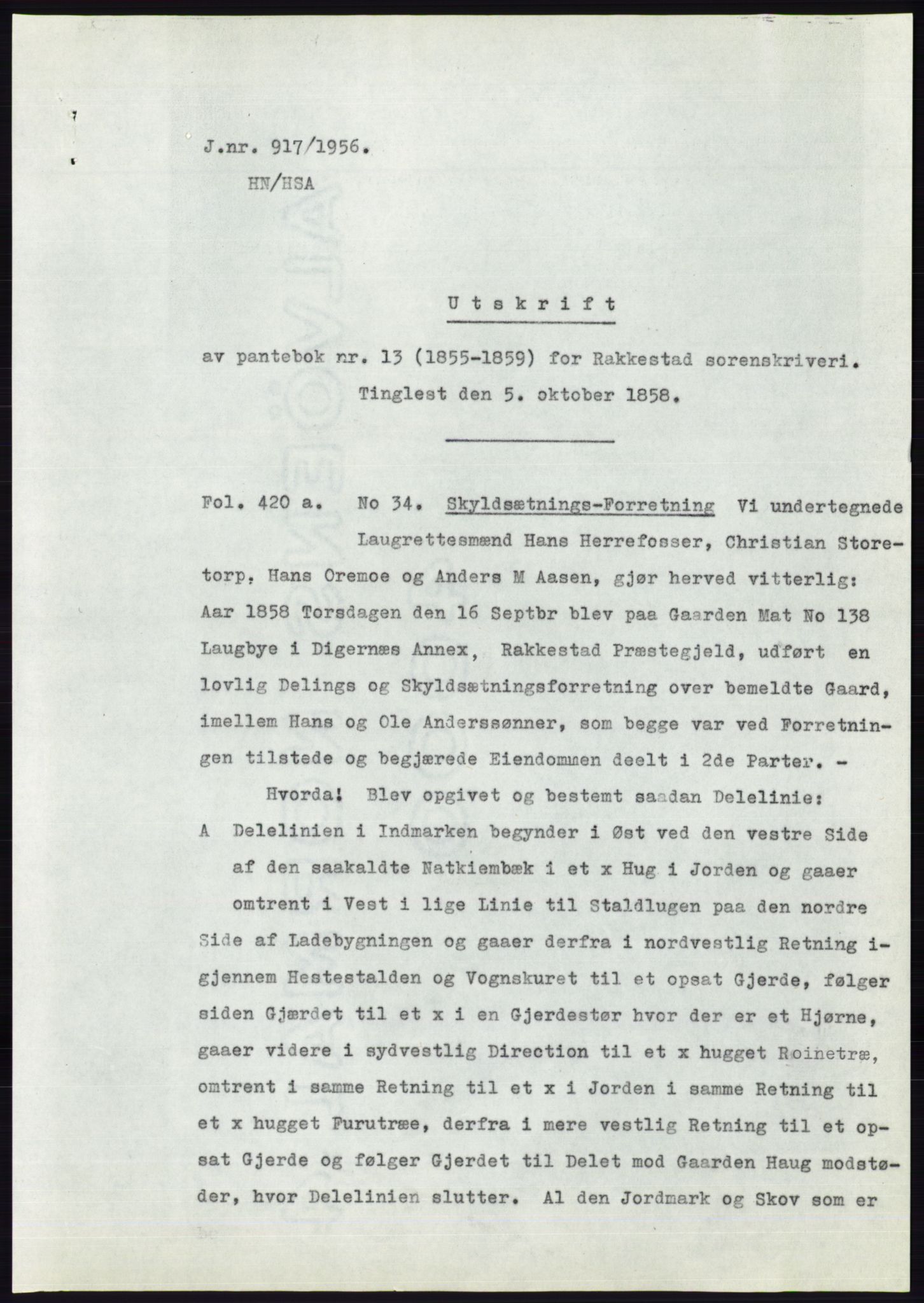 Statsarkivet i Oslo, AV/SAO-A-10621/Z/Zd/L0005: Avskrifter, j.nr 801-1262/1956, 1956, p. 29
