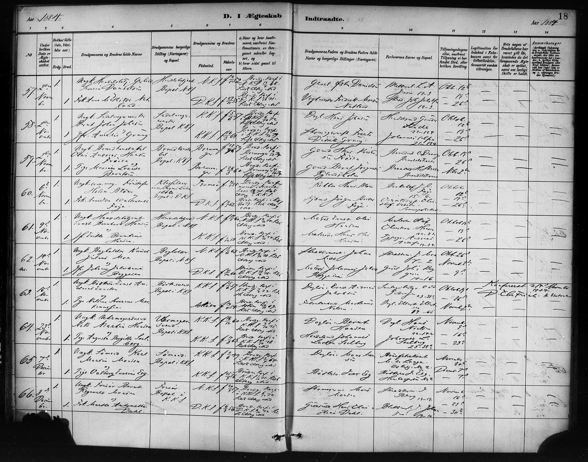 Korskirken sokneprestembete, SAB/A-76101/H/Haa/L0037: Parish register (official) no. D 4, 1883-1904, p. 18