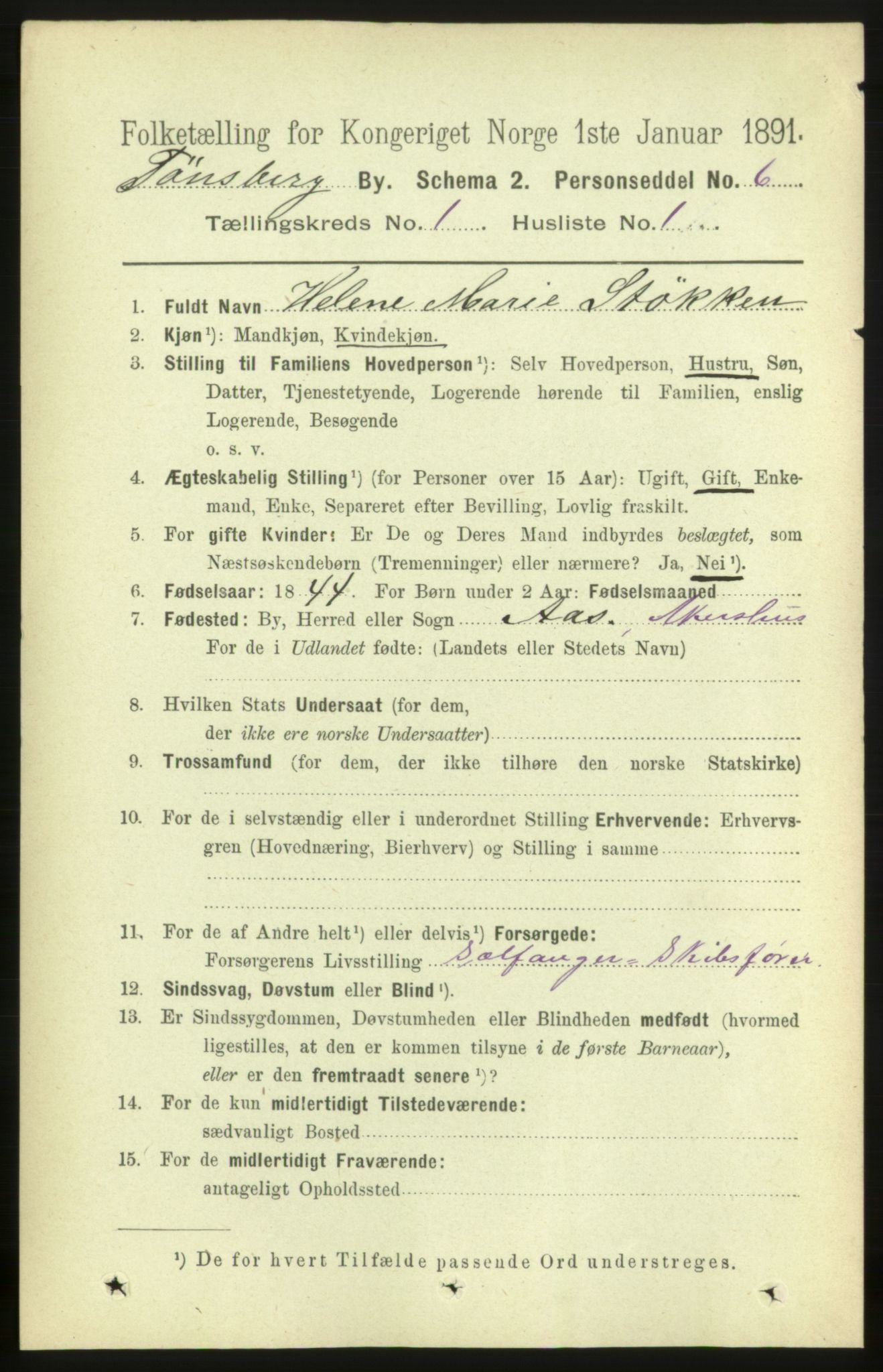 RA, 1891 census for 0705 Tønsberg, 1891, p. 1170