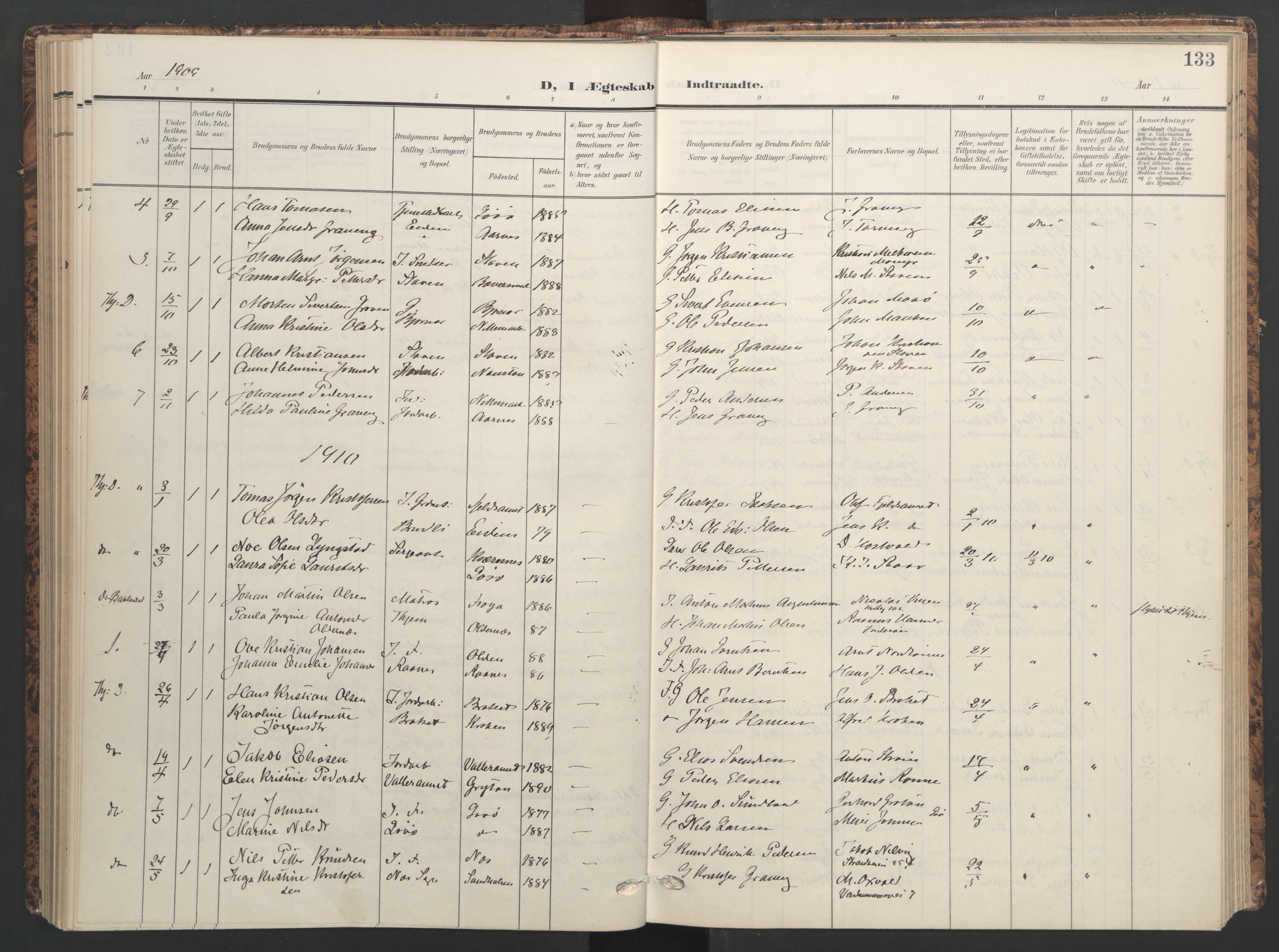 Ministerialprotokoller, klokkerbøker og fødselsregistre - Sør-Trøndelag, SAT/A-1456/655/L0682: Parish register (official) no. 655A11, 1908-1922, p. 133