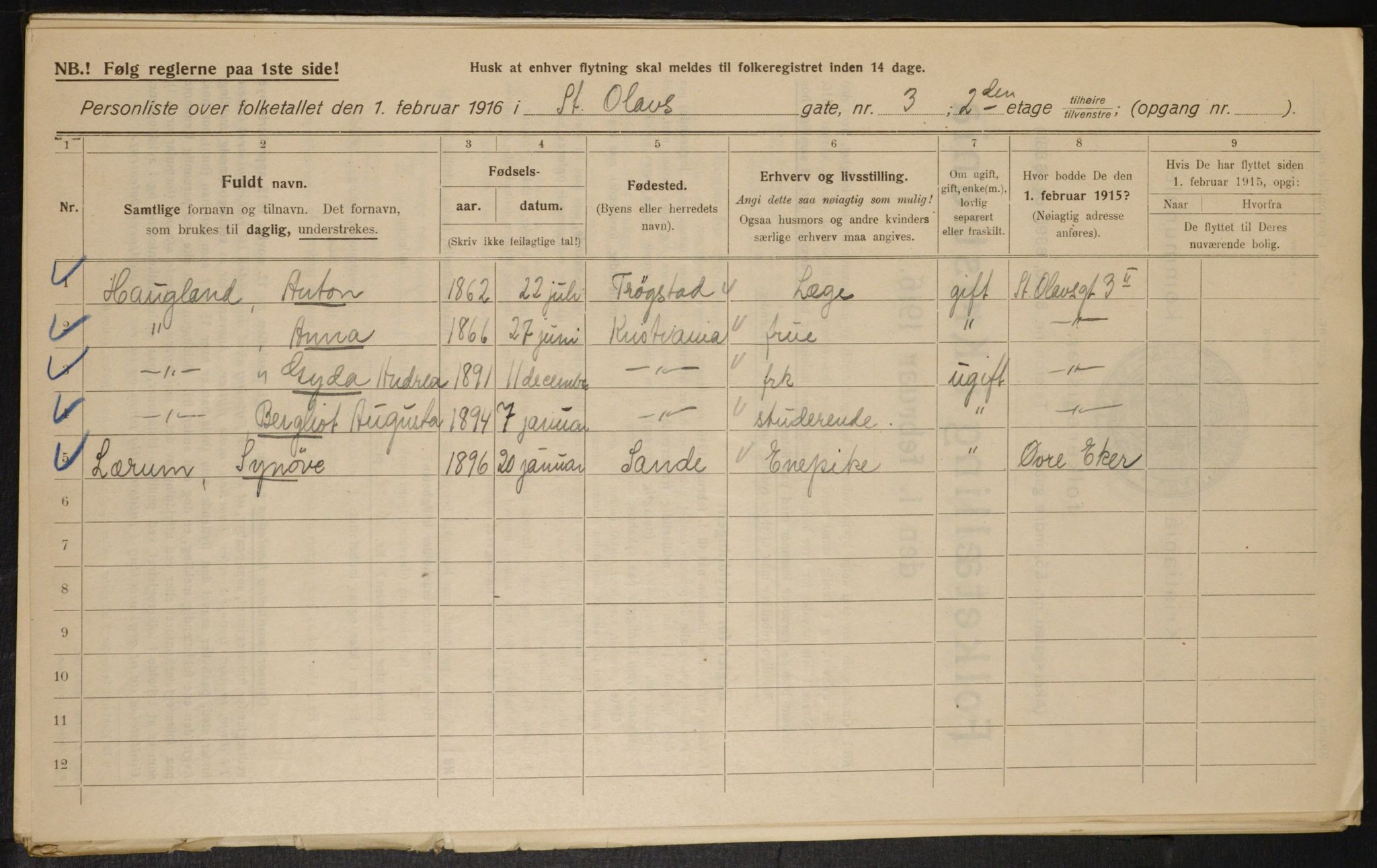 OBA, Municipal Census 1916 for Kristiania, 1916, p. 90188