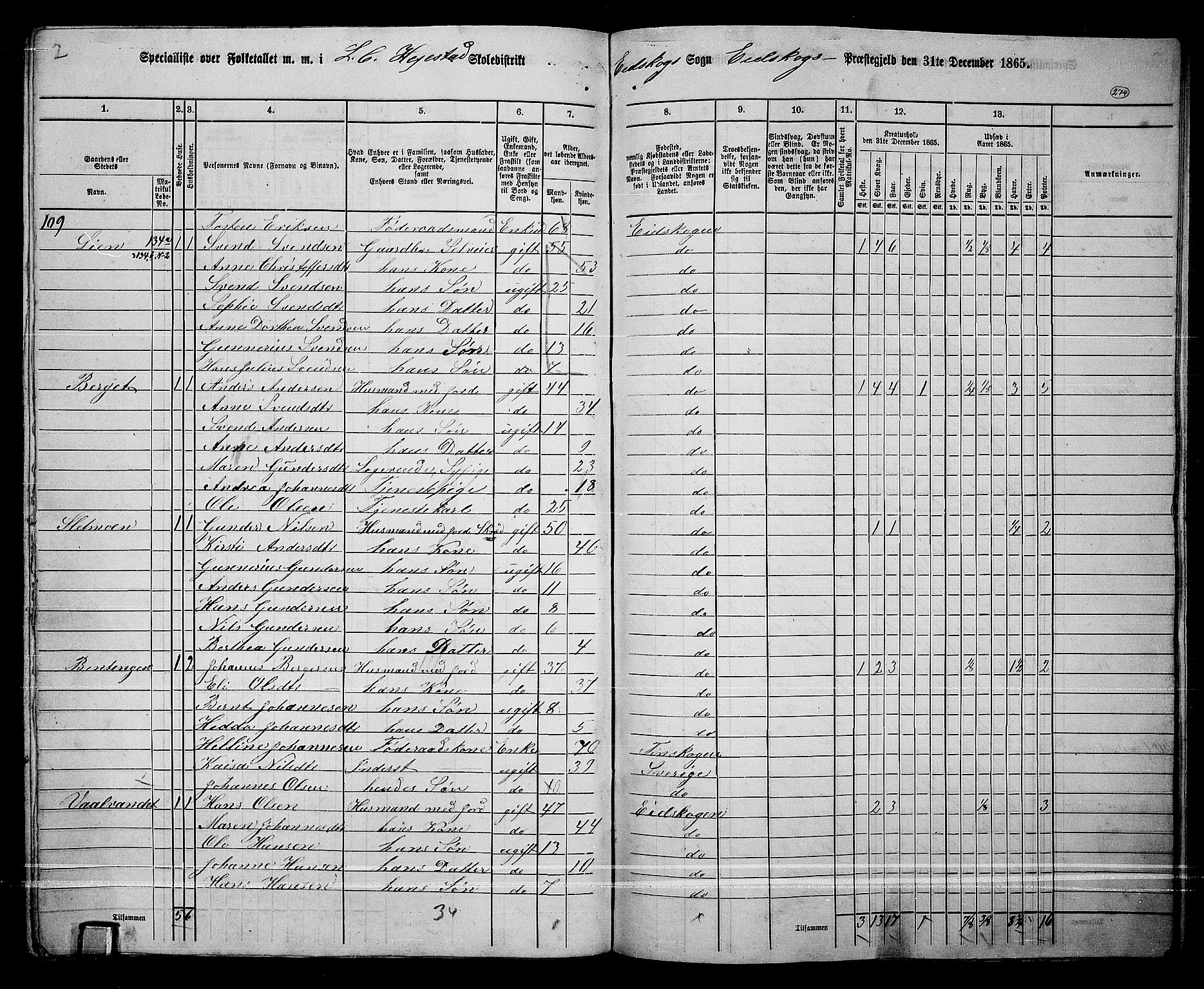 RA, 1865 census for Eidskog, 1865, p. 250