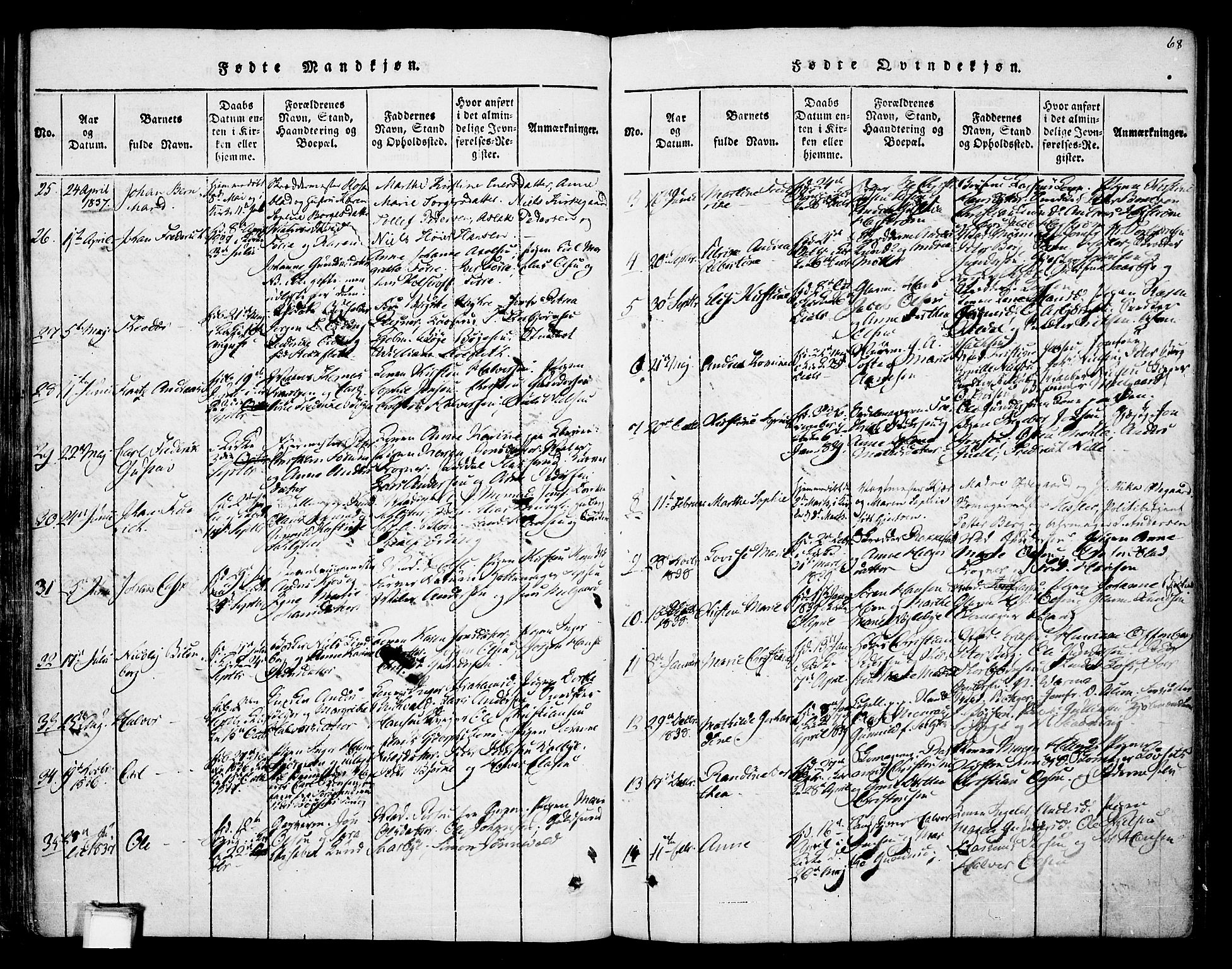 Skien kirkebøker, SAKO/A-302/F/Fa/L0005: Parish register (official) no. 5, 1814-1843, p. 68