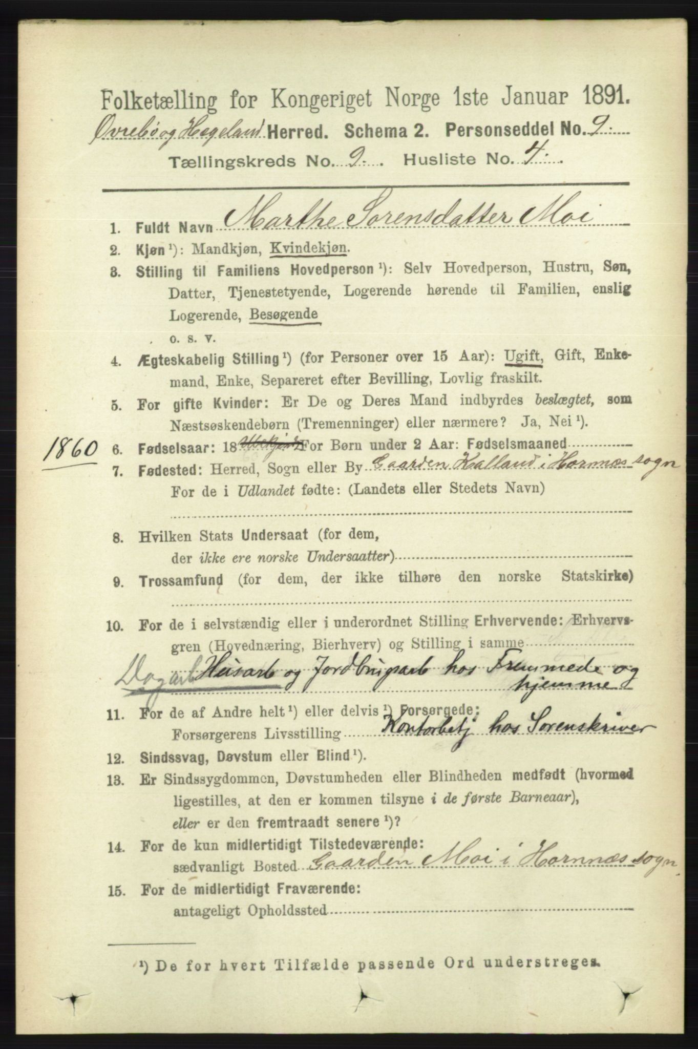 RA, 1891 census for 1016 Øvrebø og Hægeland, 1891, p. 1773