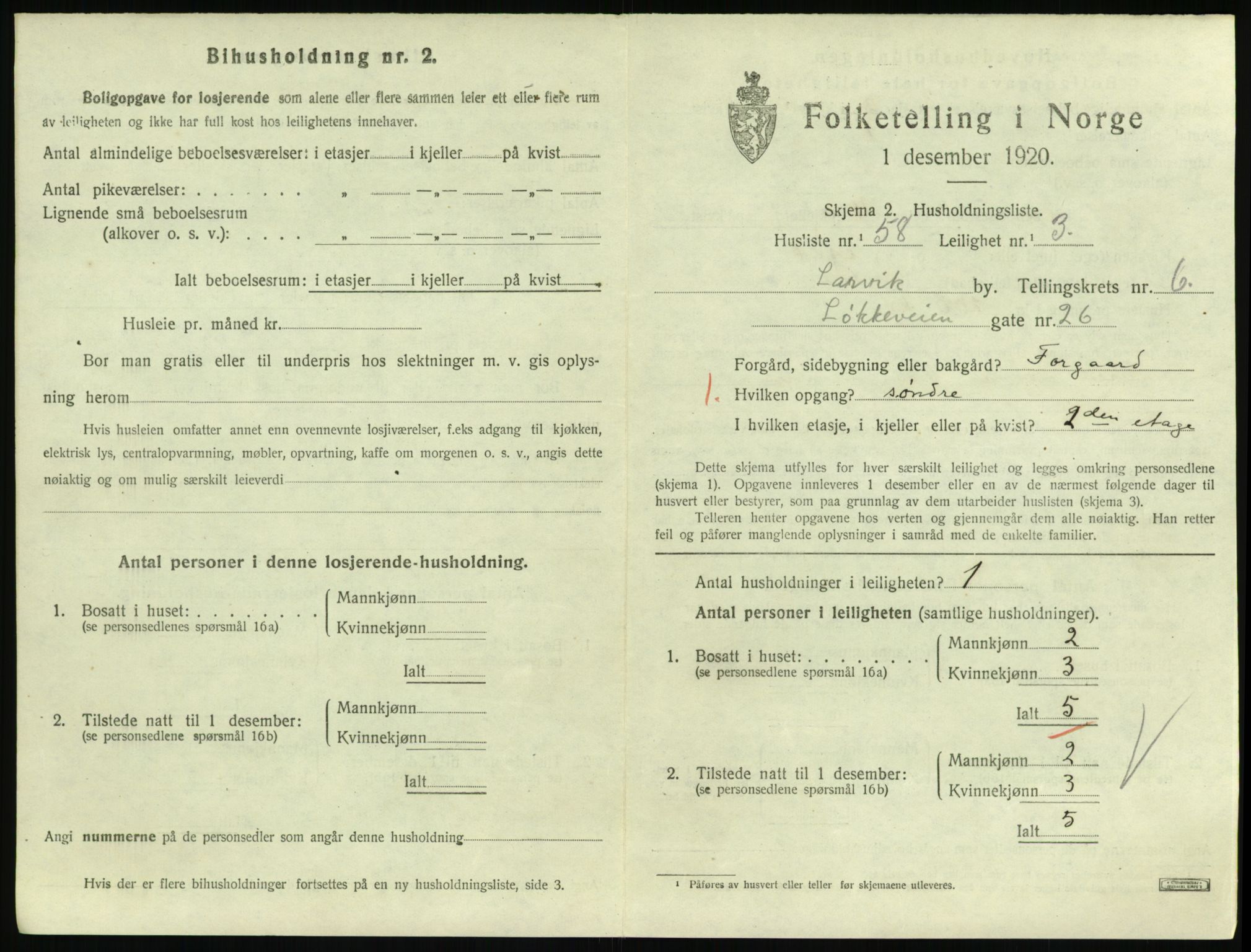 SAKO, 1920 census for Larvik, 1920, p. 5598