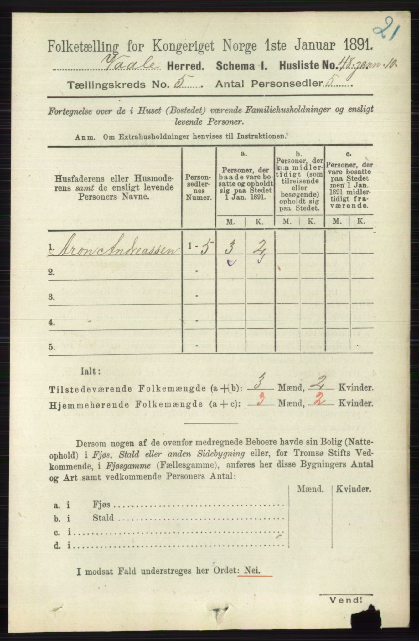 RA, 1891 census for 0716 Våle, 1891, p. 1349