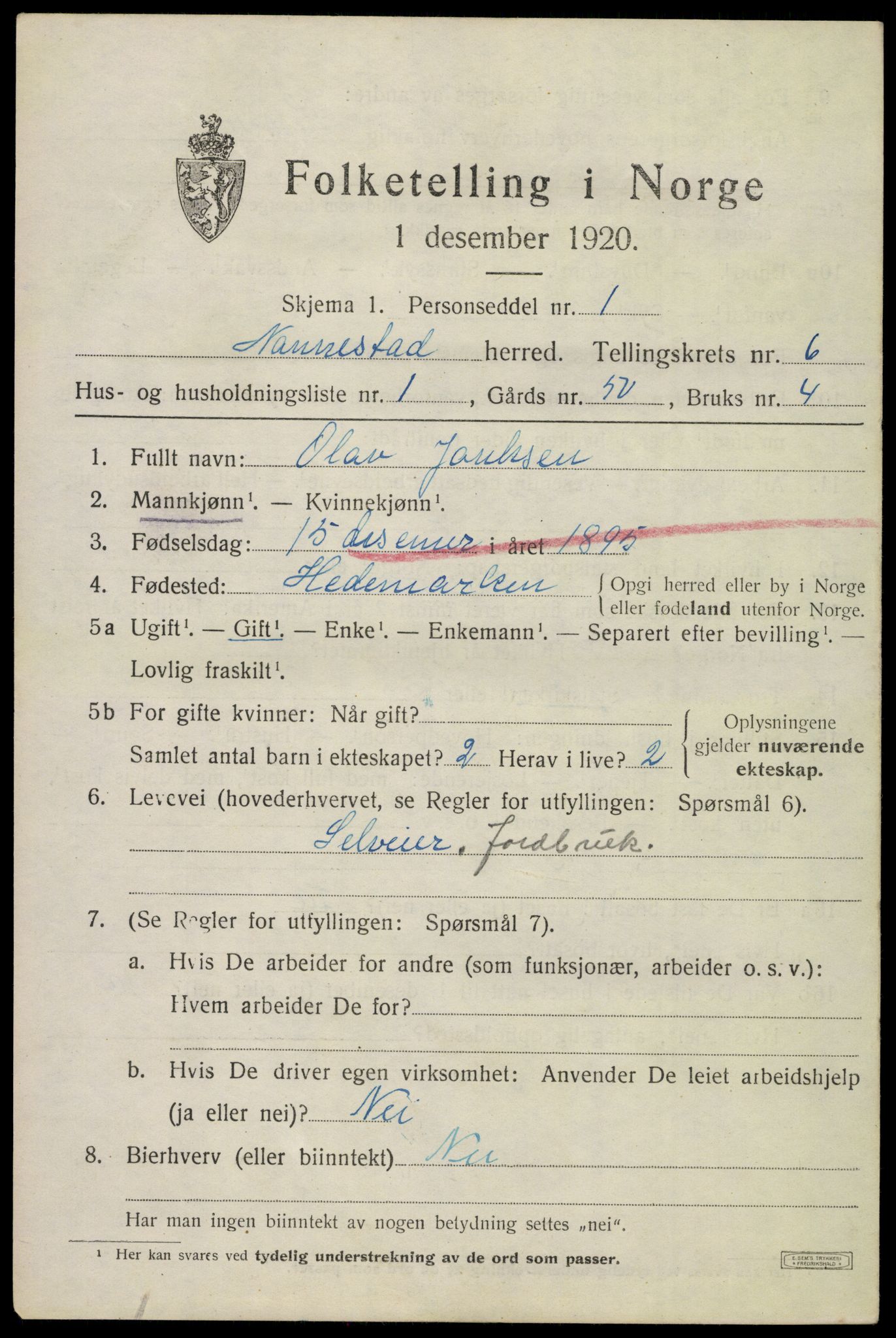 SAO, 1920 census for Nannestad, 1920, p. 7570