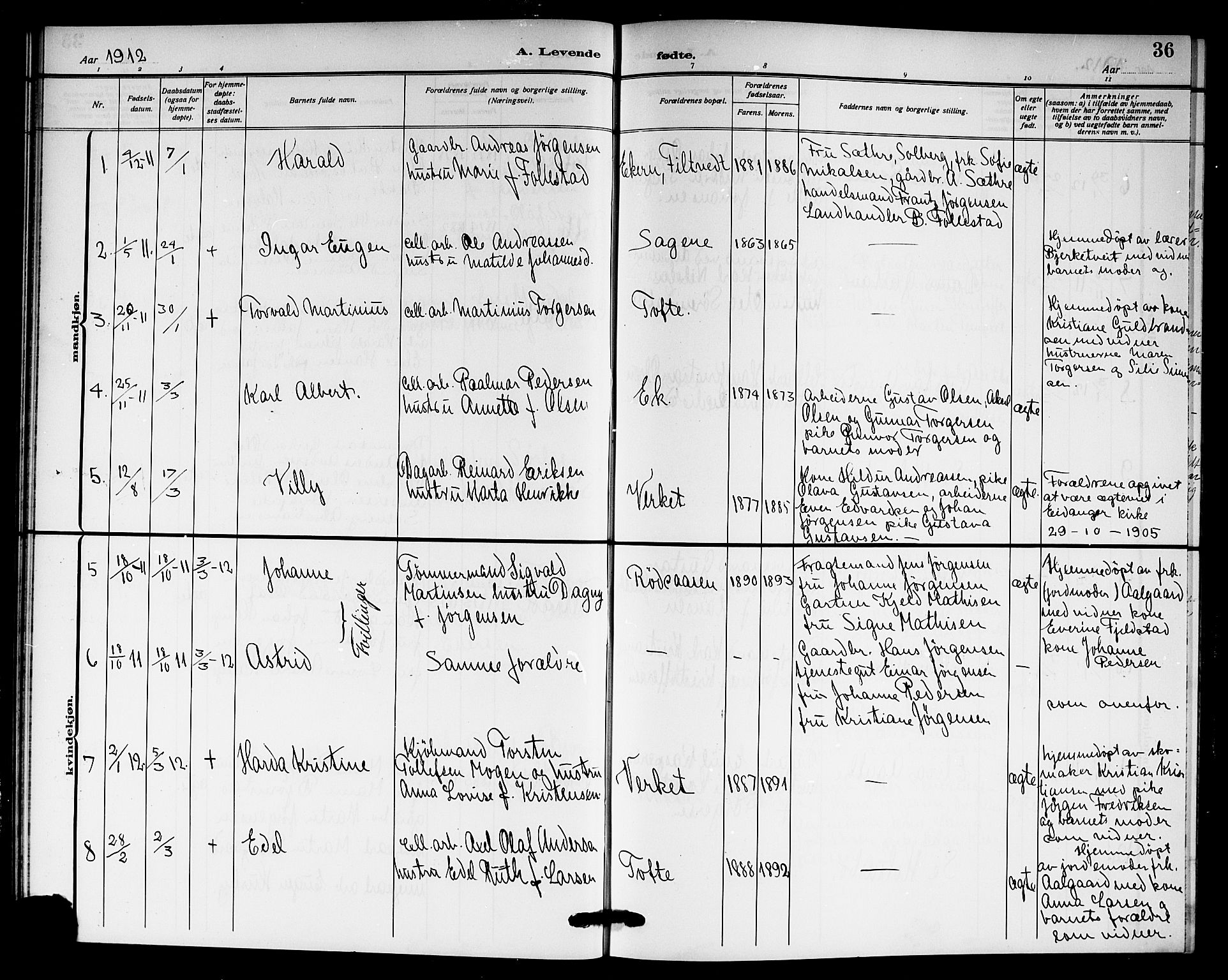 Hurum kirkebøker, AV/SAKO-A-229/G/Ga/L0005: Parish register (copy) no. I 5, 1908-1922, p. 36