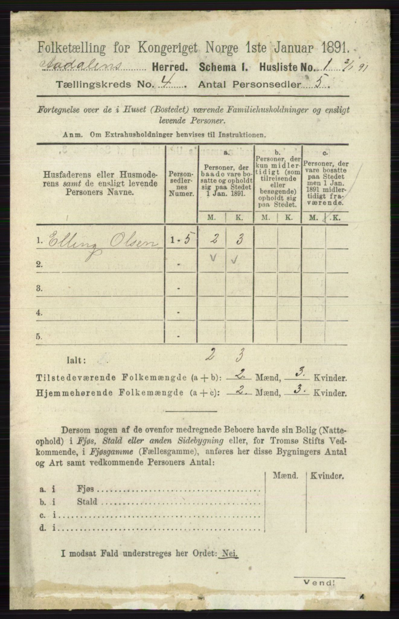 RA, 1891 census for 0614 Ådal, 1891, p. 1451