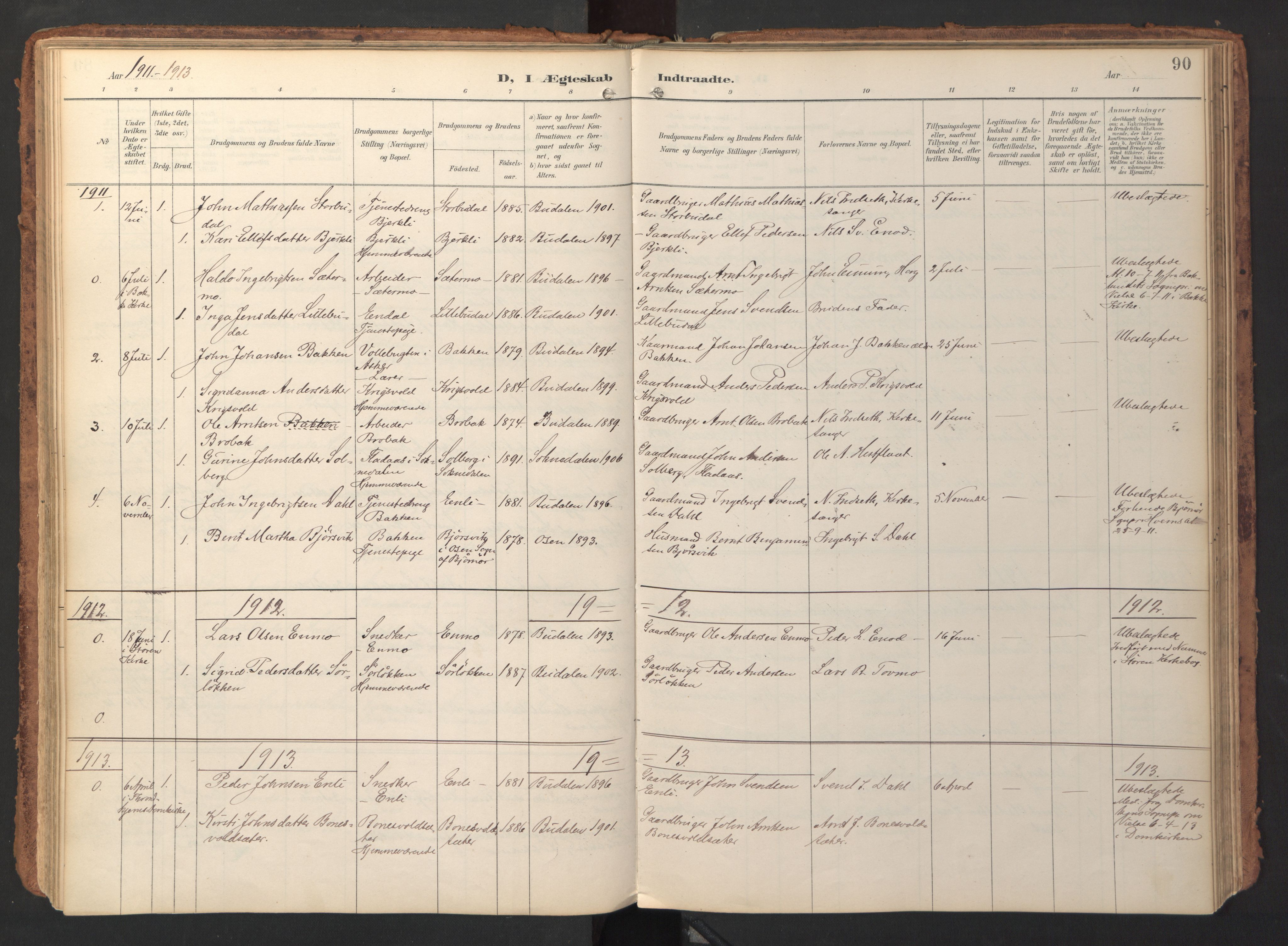 Ministerialprotokoller, klokkerbøker og fødselsregistre - Sør-Trøndelag, SAT/A-1456/690/L1050: Parish register (official) no. 690A01, 1889-1929, p. 90