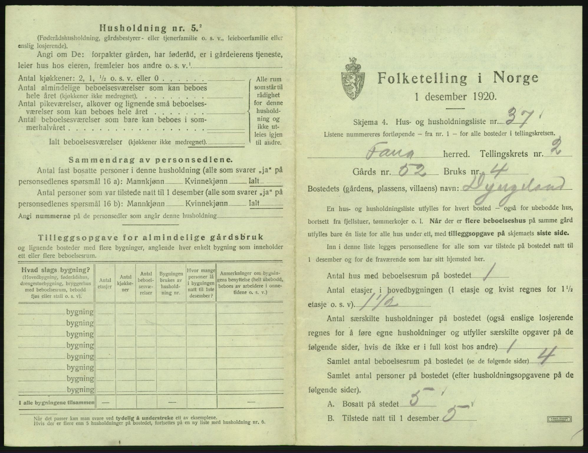 SAB, 1920 census for Fana, 1920, p. 267