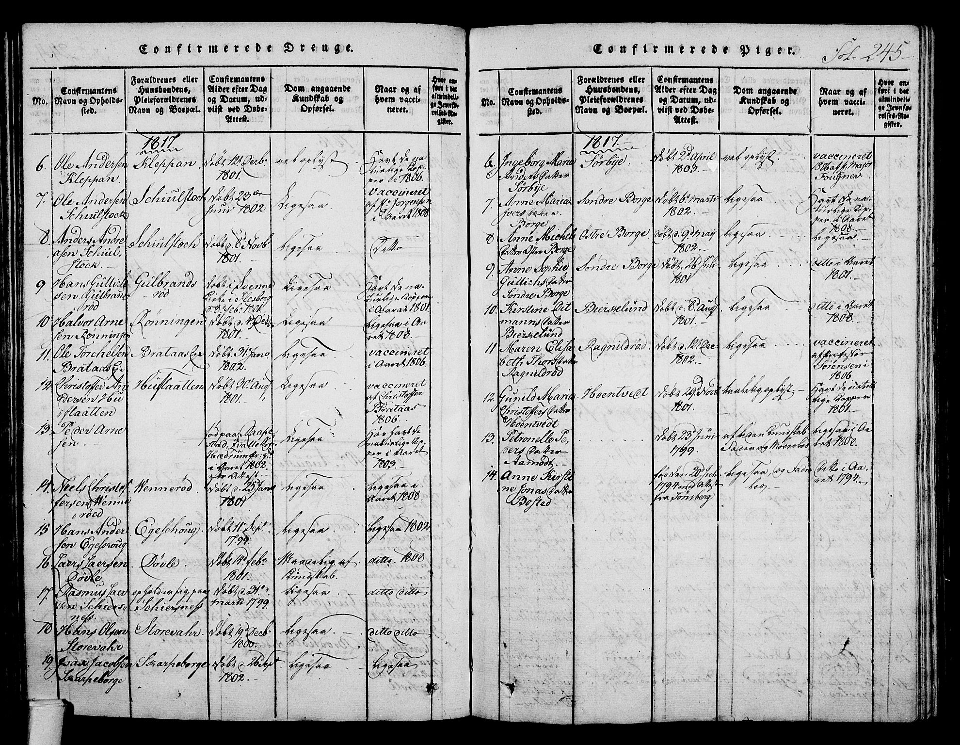 Stokke kirkebøker, AV/SAKO-A-320/F/Fa/L0005: Parish register (official) no. I 5, 1815-1826, p. 245