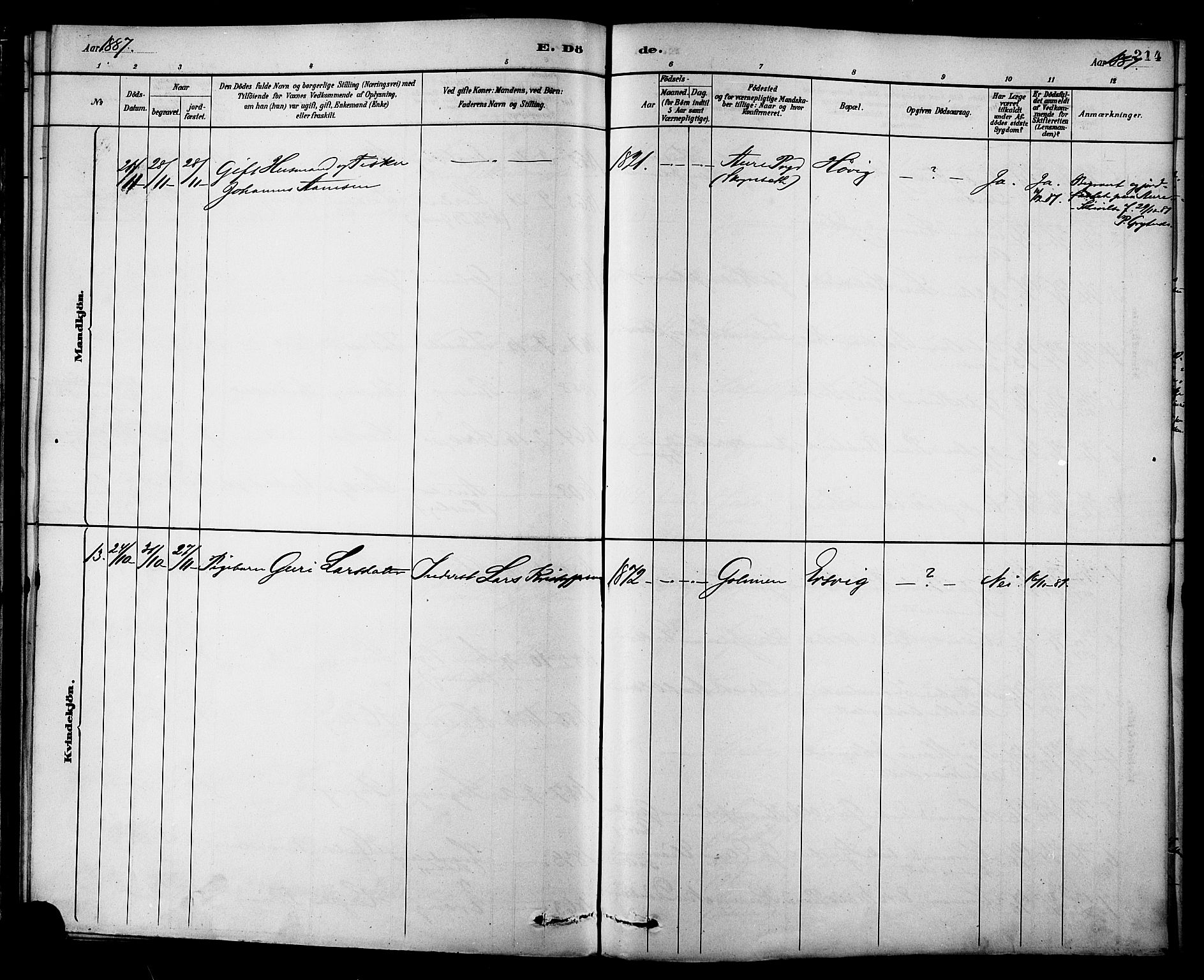 Ministerialprotokoller, klokkerbøker og fødselsregistre - Møre og Romsdal, AV/SAT-A-1454/577/L0896: Parish register (official) no. 577A03, 1880-1898, p. 214