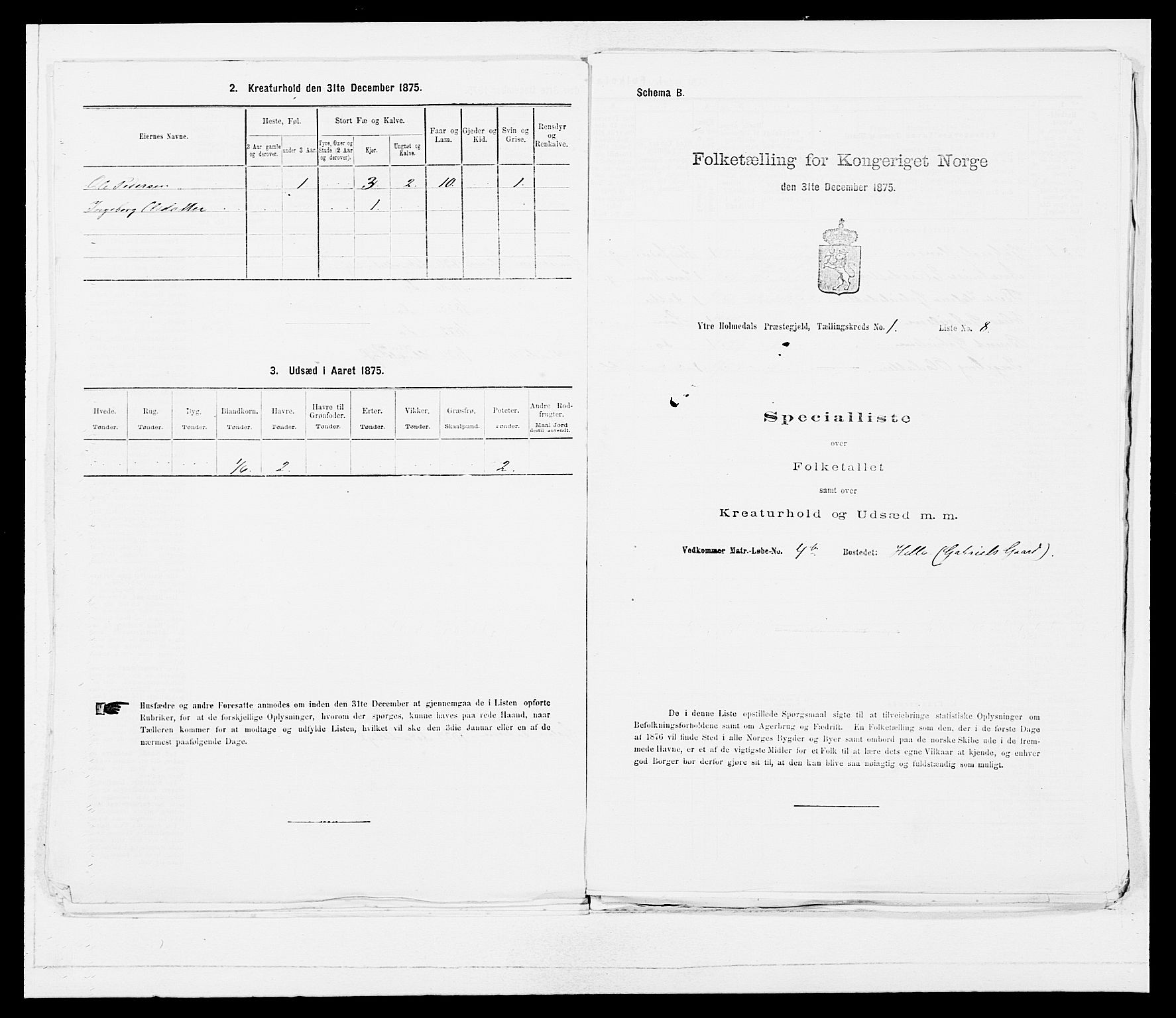 SAB, 1875 census for 1429P Ytre Holmedal, 1875, p. 63