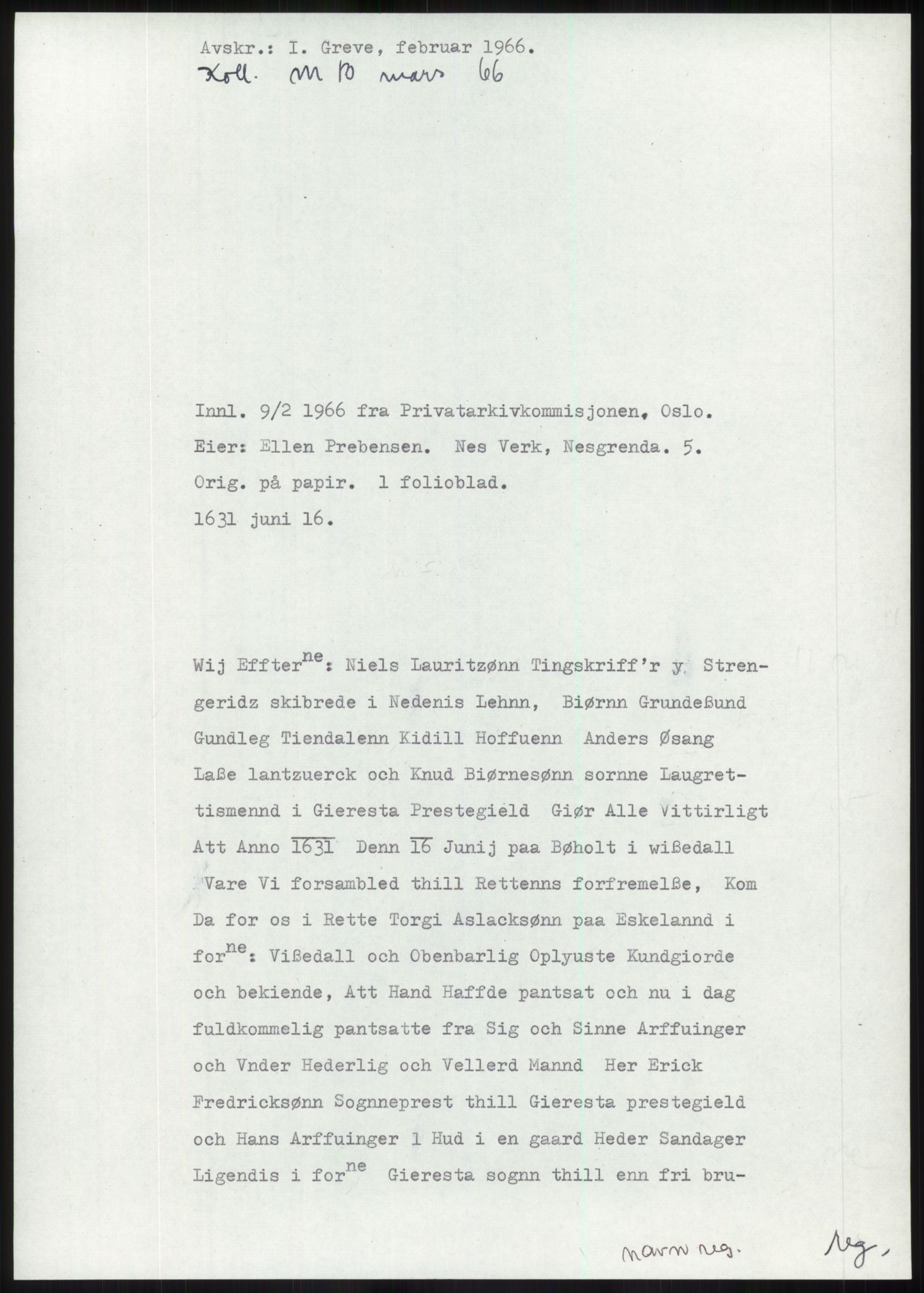 Samlinger til kildeutgivelse, Diplomavskriftsamlingen, RA/EA-4053/H/Ha, p. 76