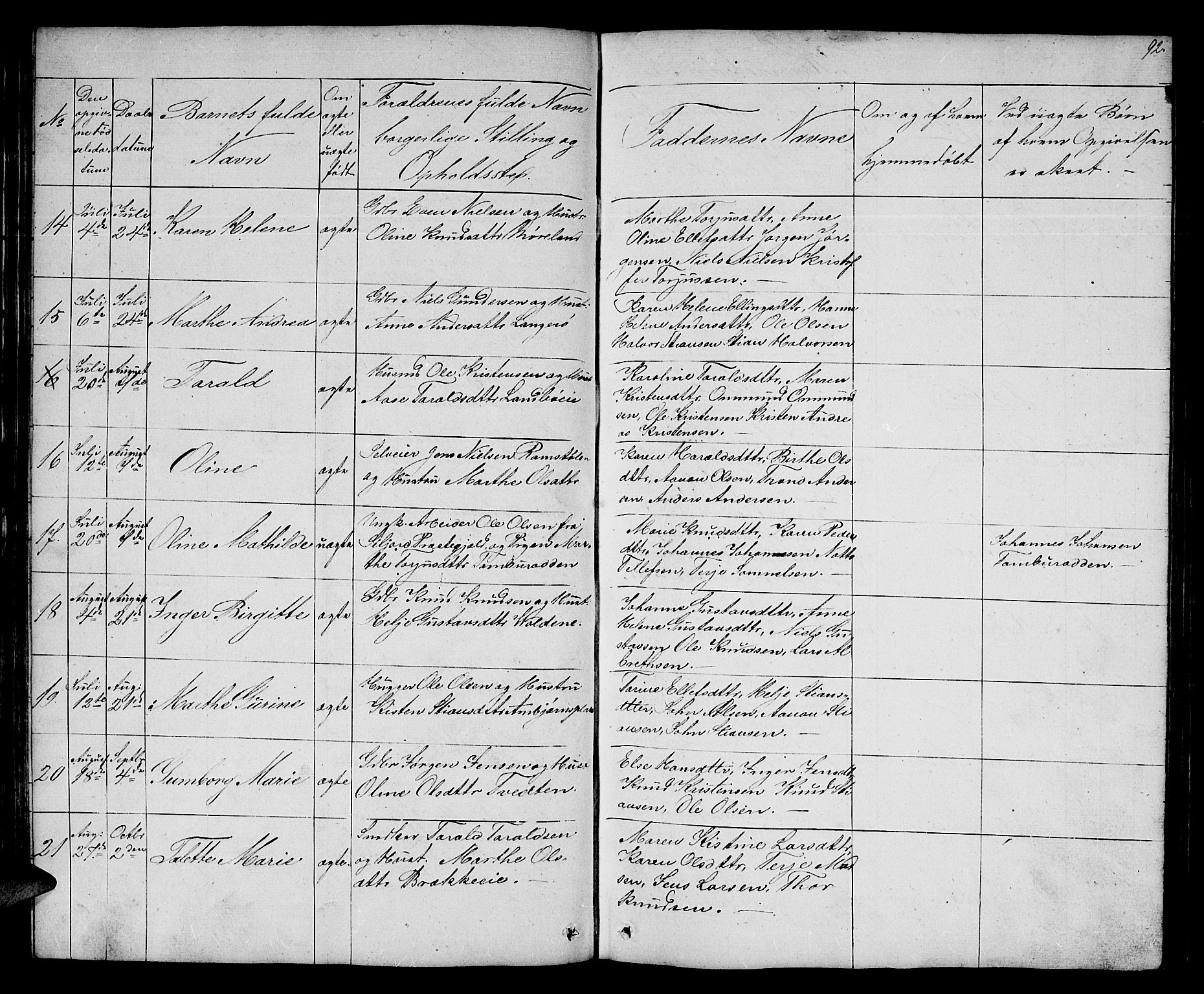 Austre Moland sokneprestkontor, AV/SAK-1111-0001/F/Fb/Fba/L0001: Parish register (copy) no. B 1, 1842-1868, p. 92