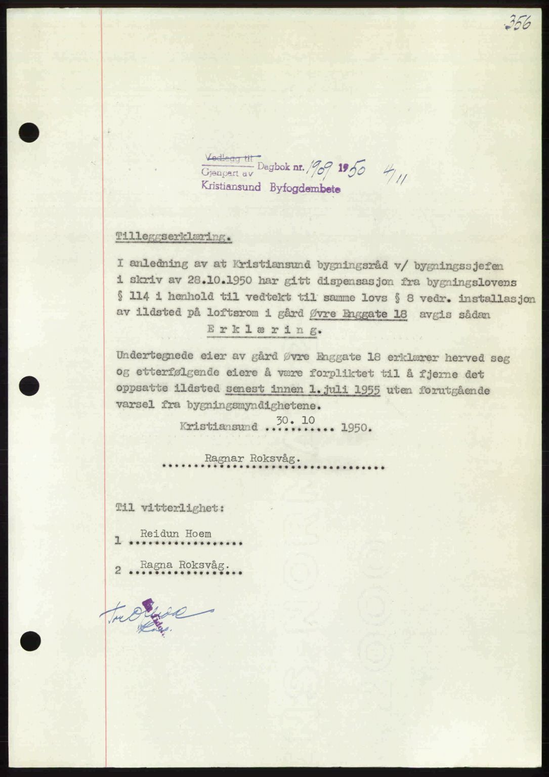 Kristiansund byfogd, AV/SAT-A-4587/A/27: Mortgage book no. 50, 1950-1950, Diary no: : 1909/1950
