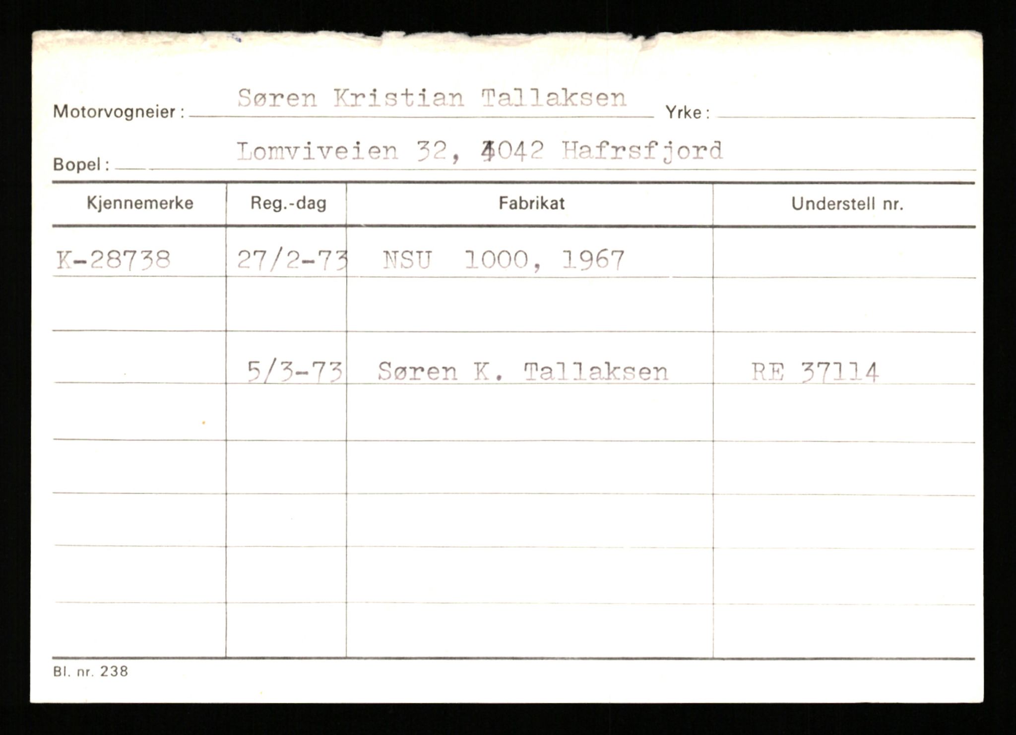 Stavanger trafikkstasjon, SAST/A-101942/0/G/L0005: Registreringsnummer: 23000 - 34245, 1930-1971, p. 1829