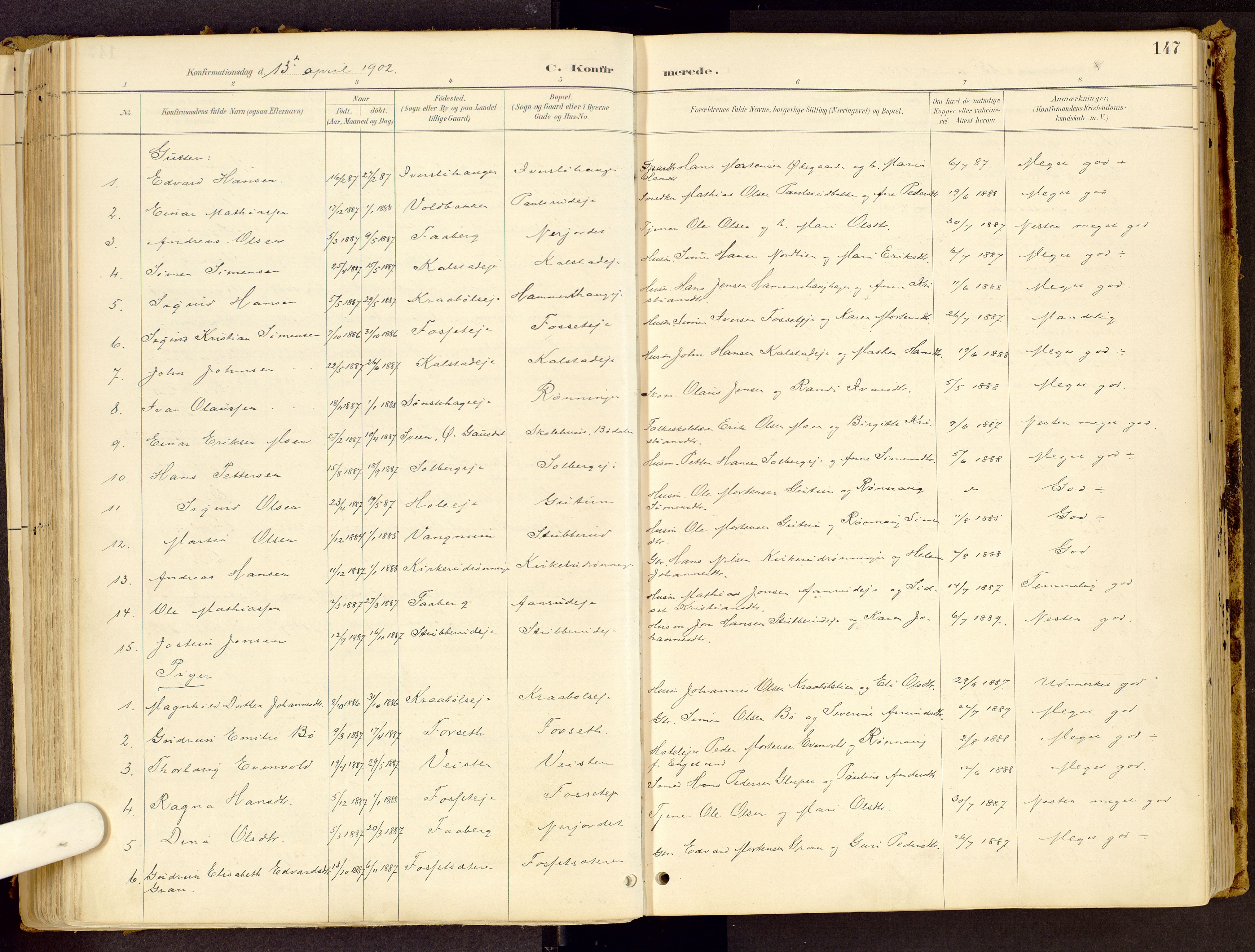 Vestre Gausdal prestekontor, SAH/PREST-094/H/Ha/Haa/L0001: Parish register (official) no. 1, 1887-1914, p. 147