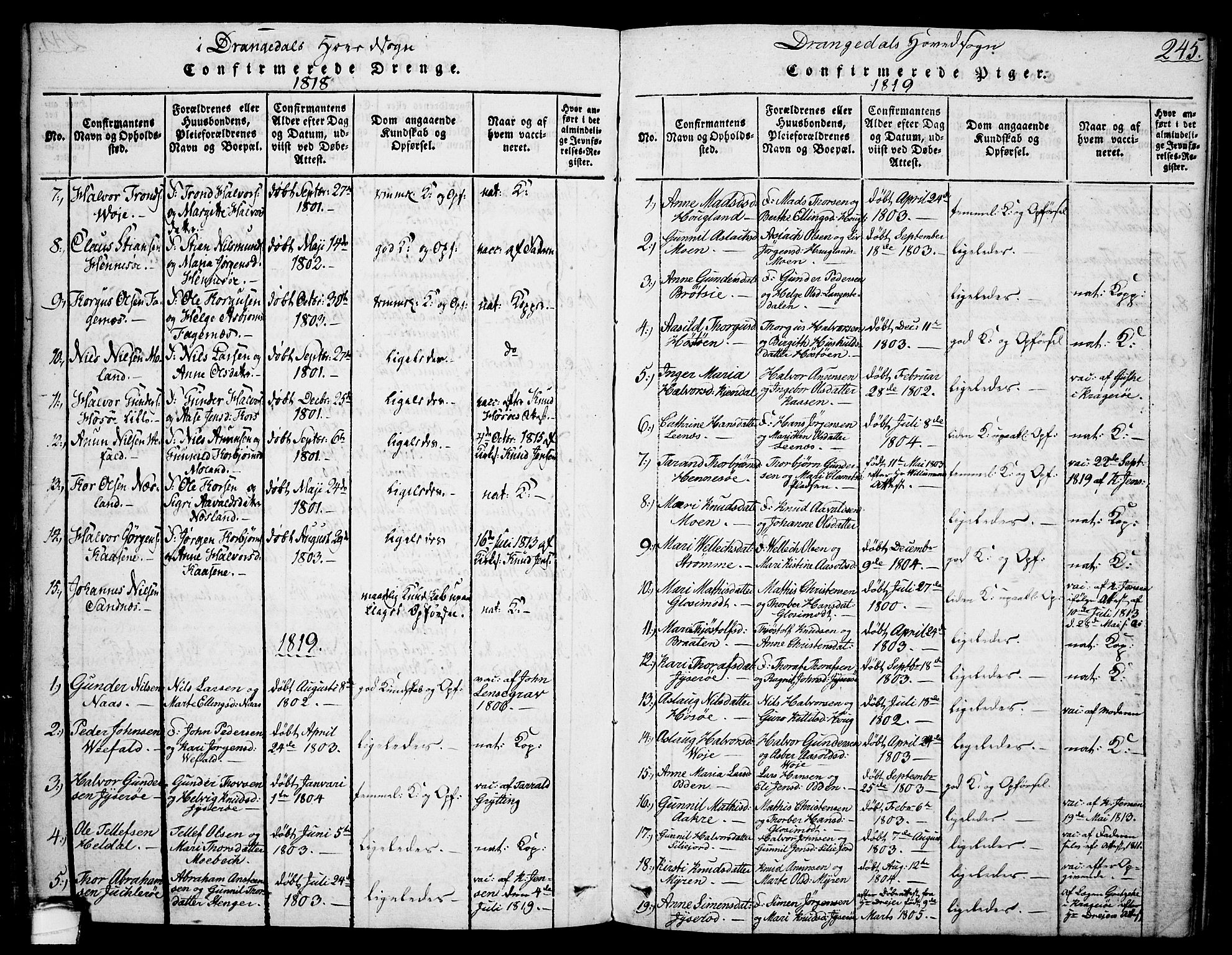 Drangedal kirkebøker, AV/SAKO-A-258/F/Fa/L0005: Parish register (official) no. 5 /1, 1814-1831, p. 245