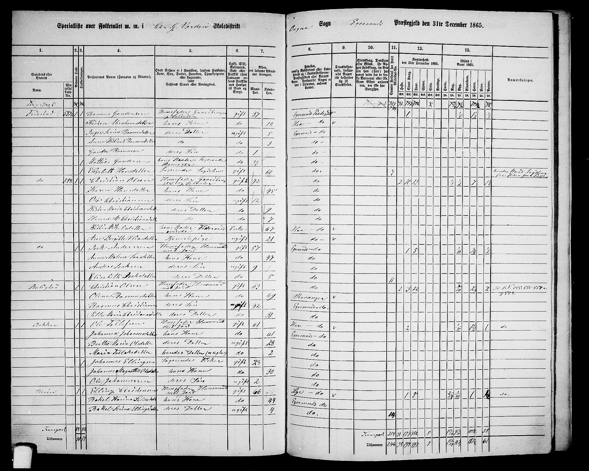 RA, 1865 census for Eigersund/Eigersund og Ogna, 1865, p. 152